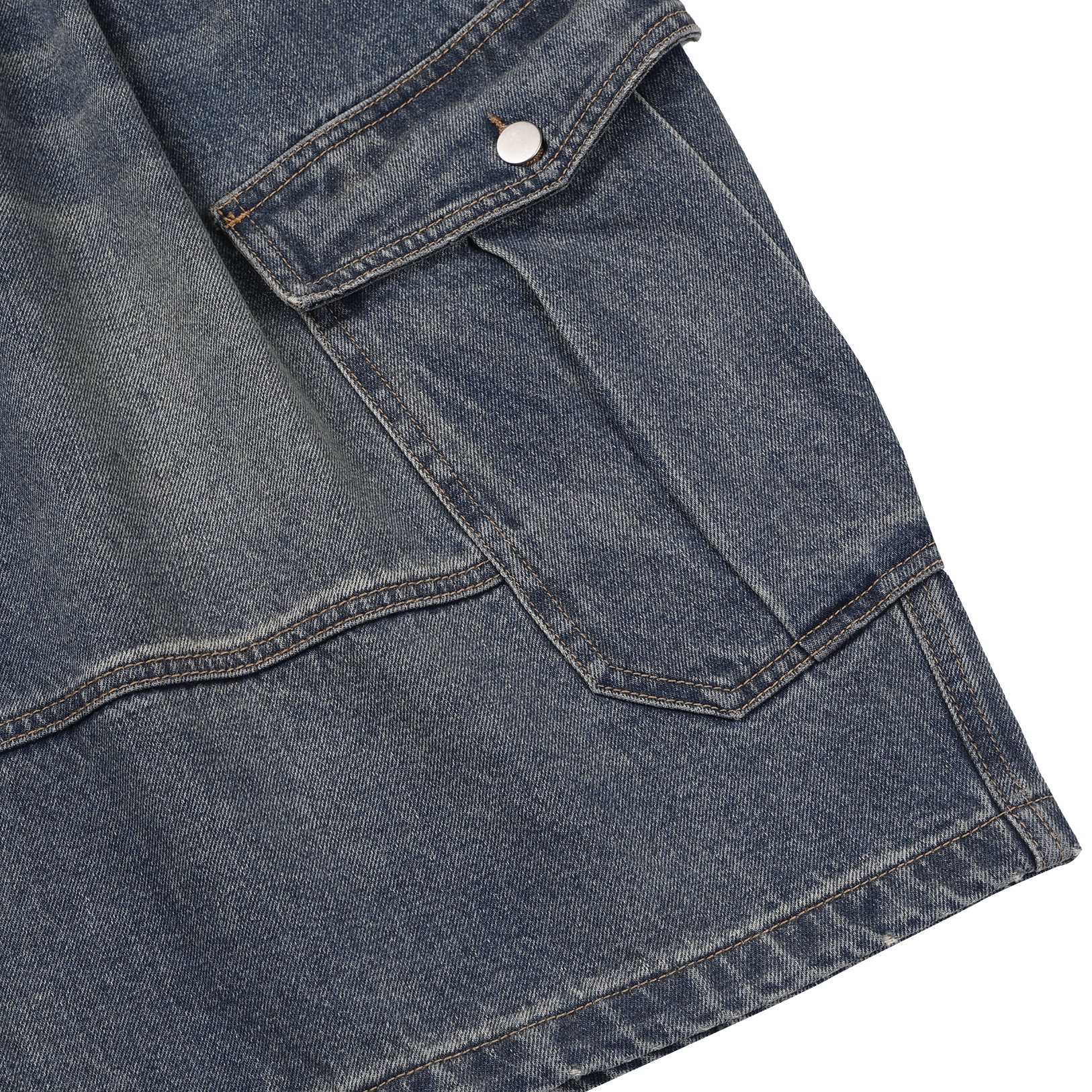 vintage washing cargo bermuda denim pants