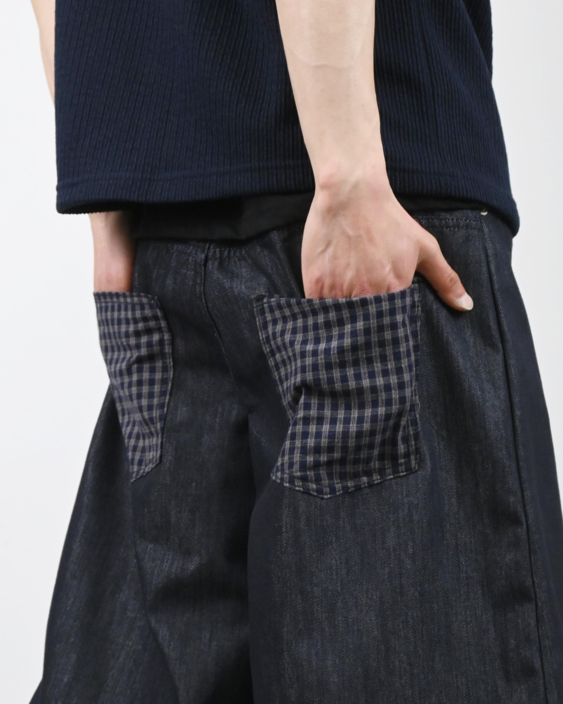 check pocket raw bermuda denim pants