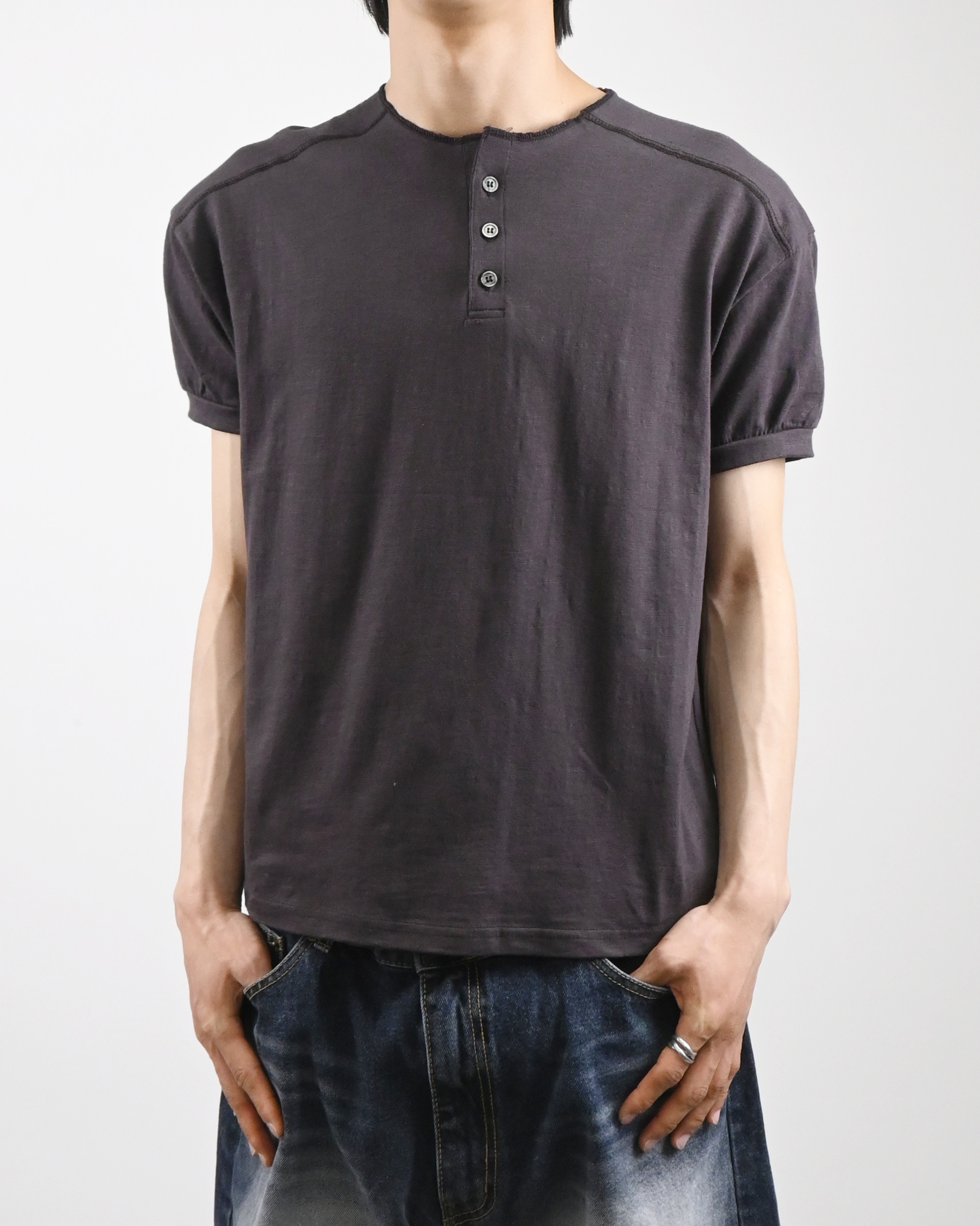 stitch henley neck half t-shirt