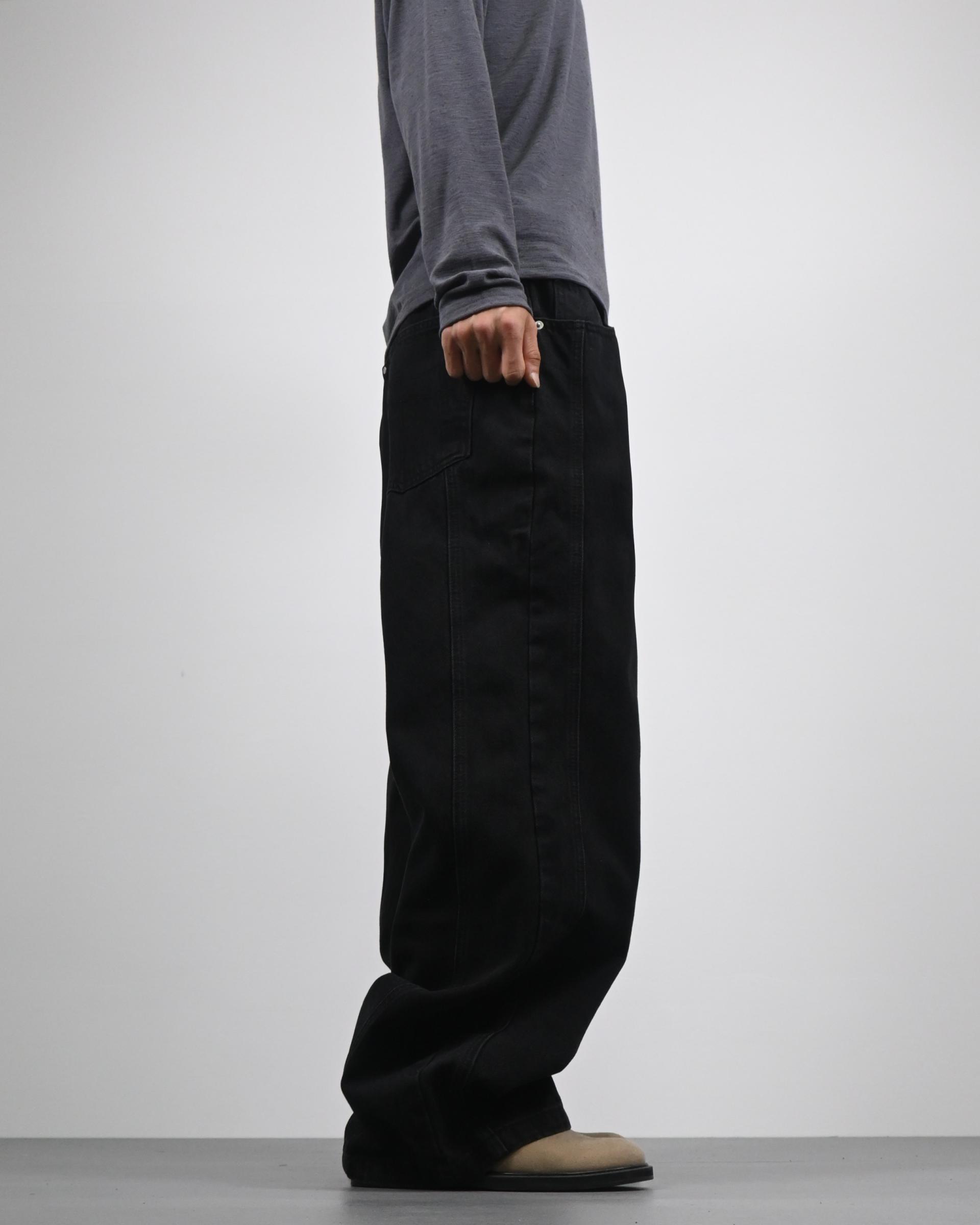side line velcro black cotton pants