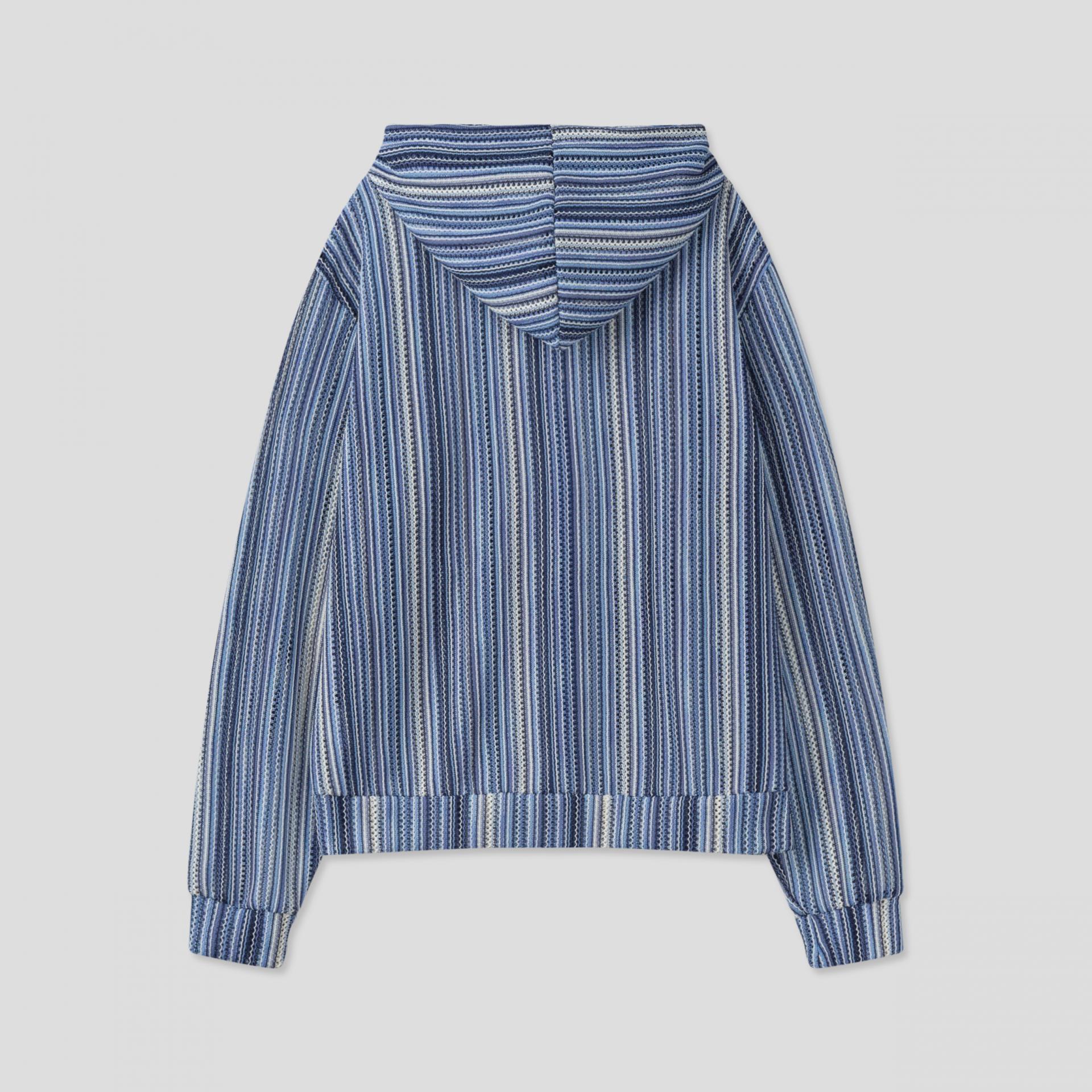 stripe punching hood zip-up