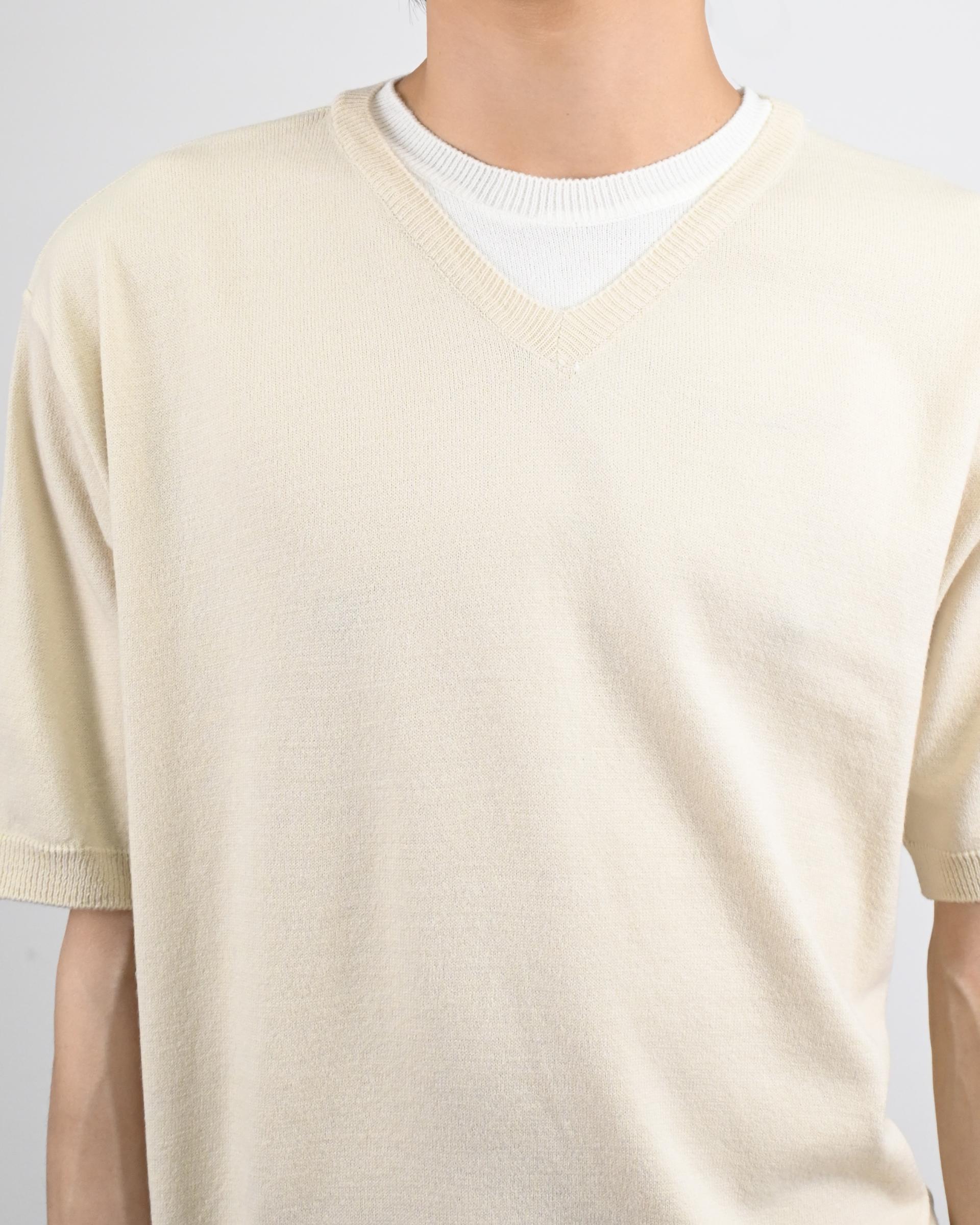 v-neck layered half knit