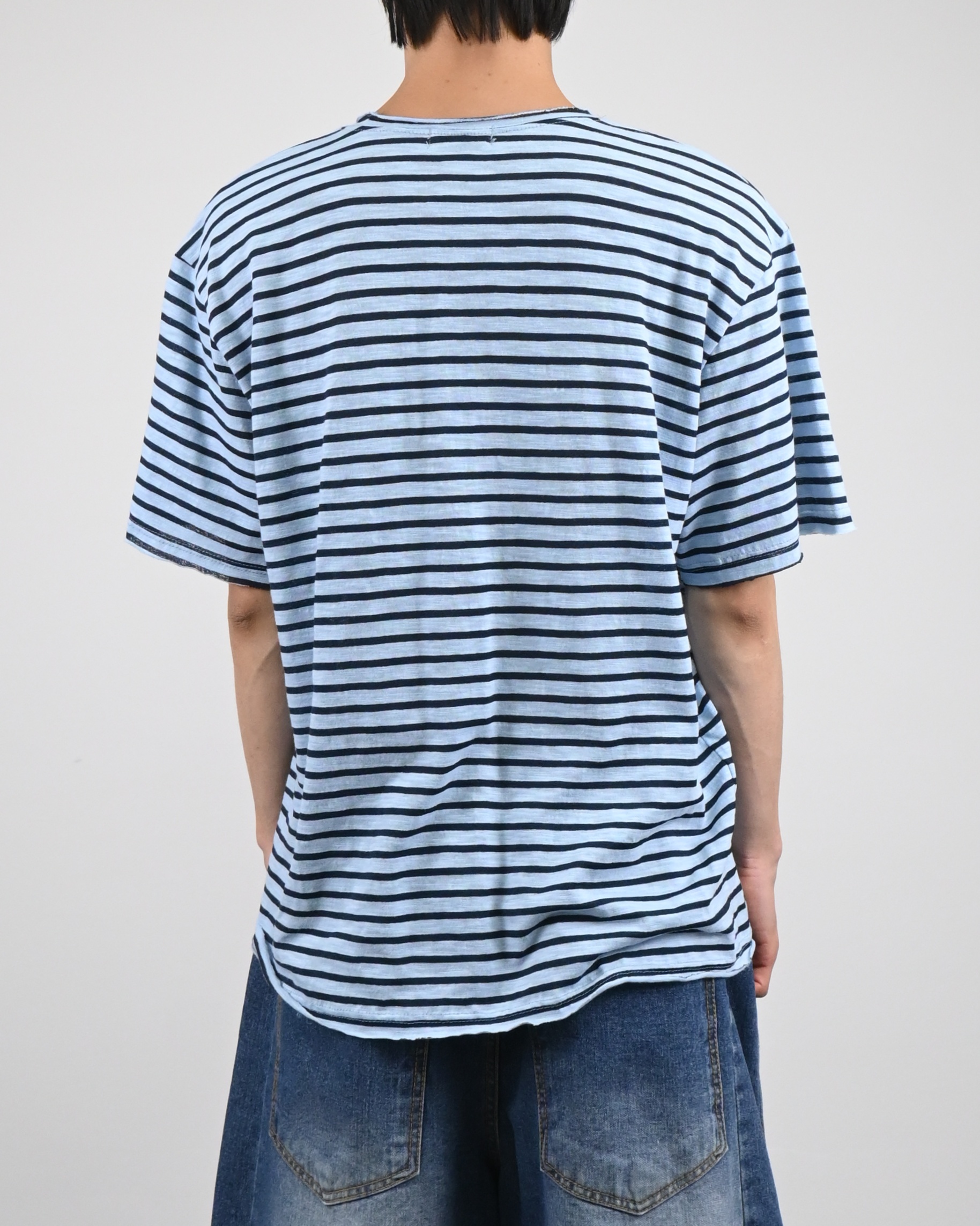 cutting stripe half t-shirt