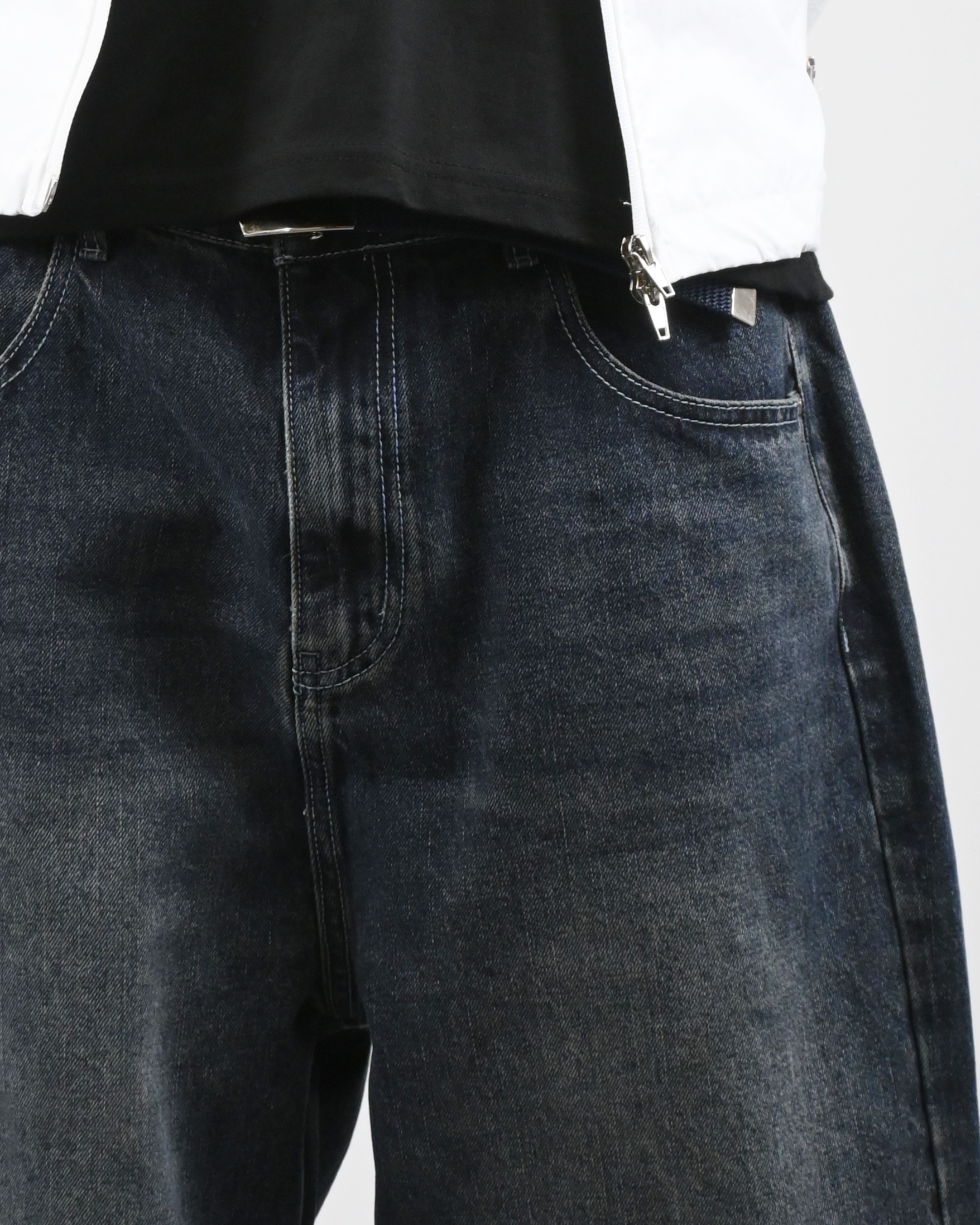 dart curved denim pants (dark blue)
