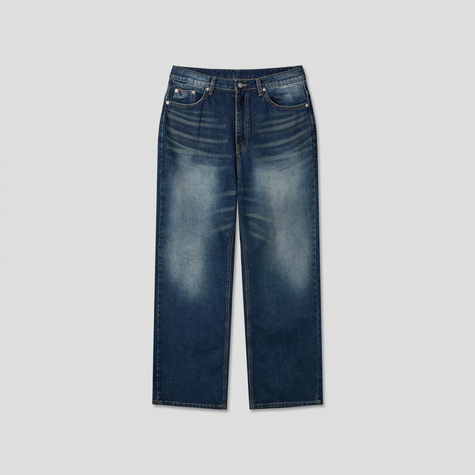 cat washing deep blue denim pants
