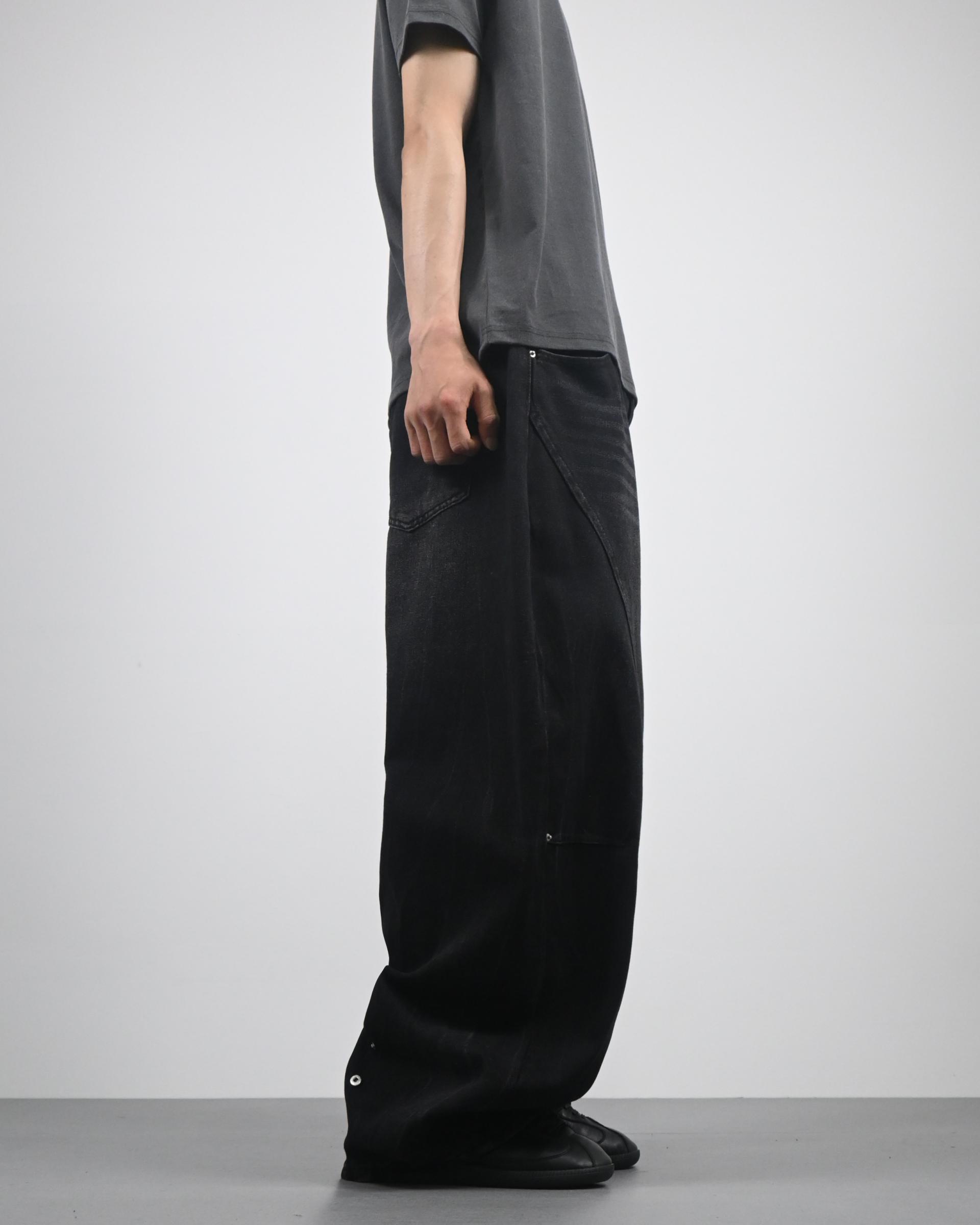 snap creased balloon denim pants