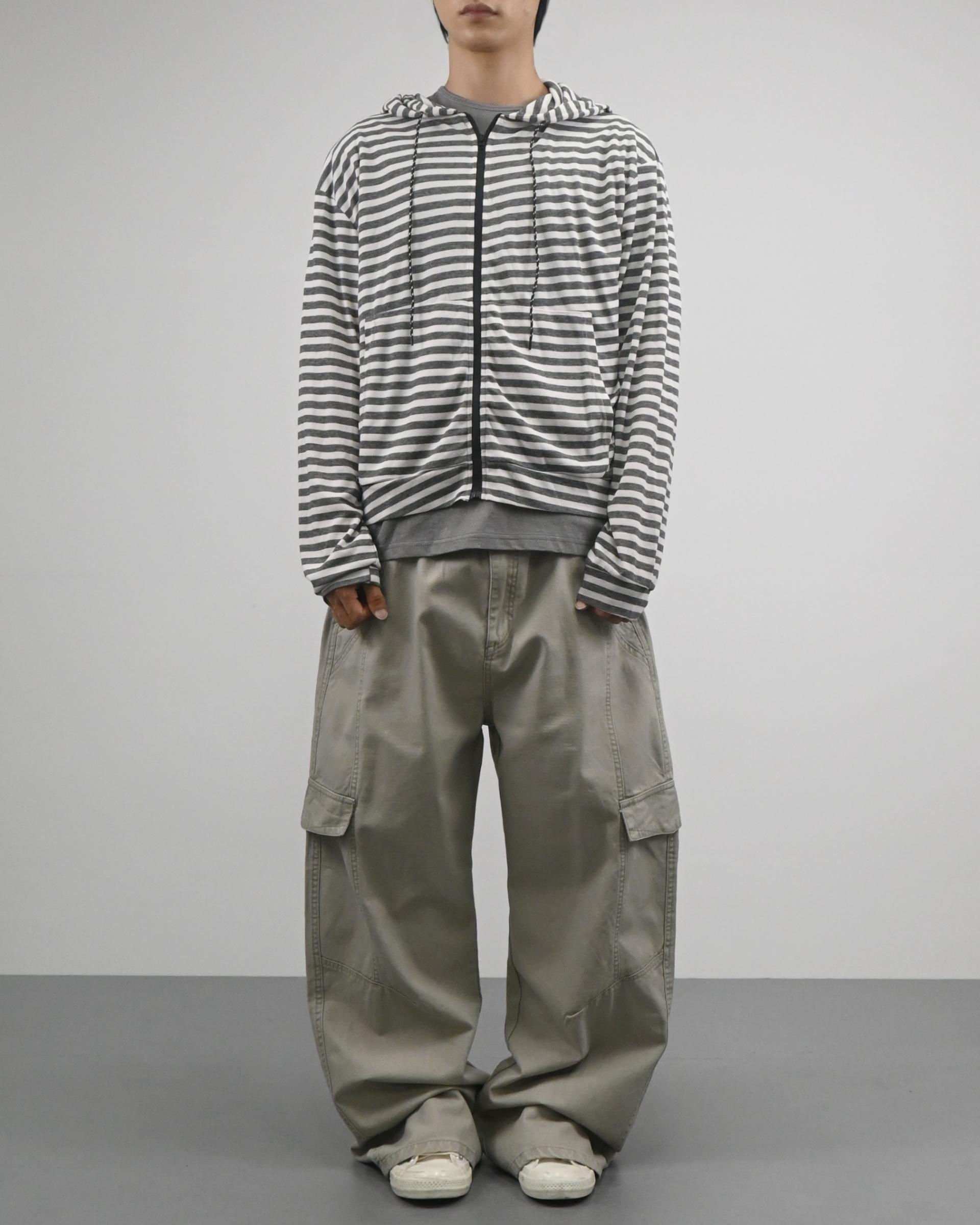 thin stripe hood zip-up