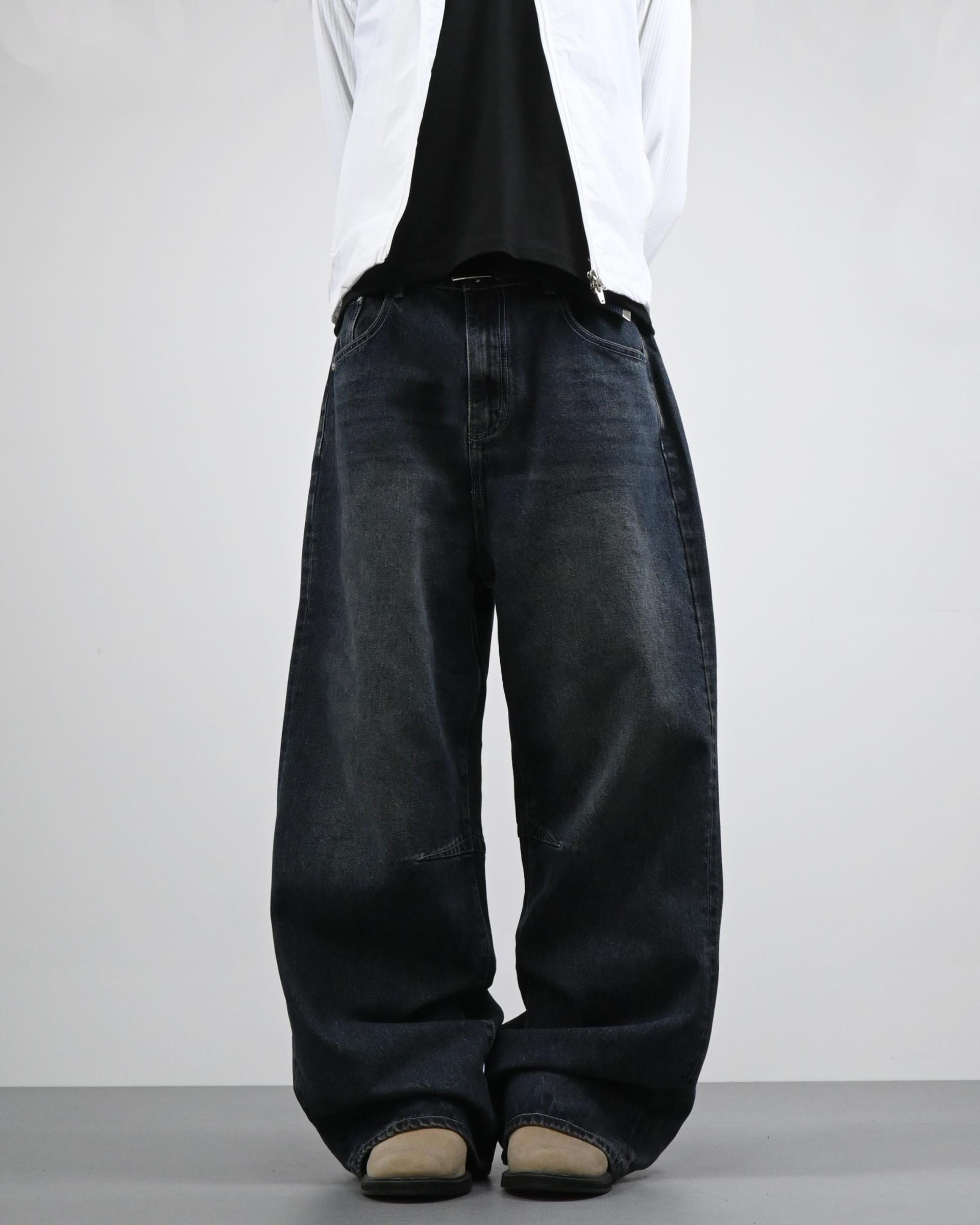 dart curved denim pants (dark blue)