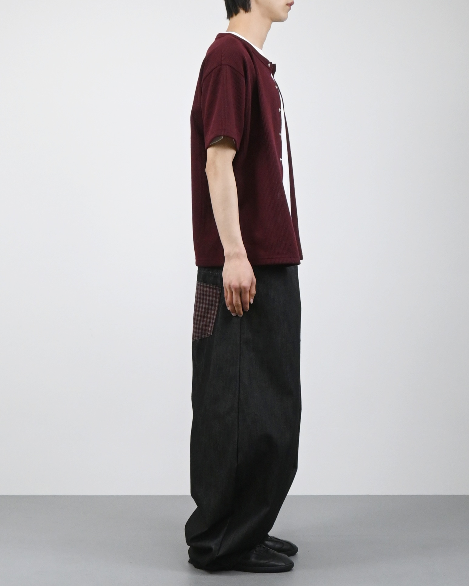 check pocket raw denim pants