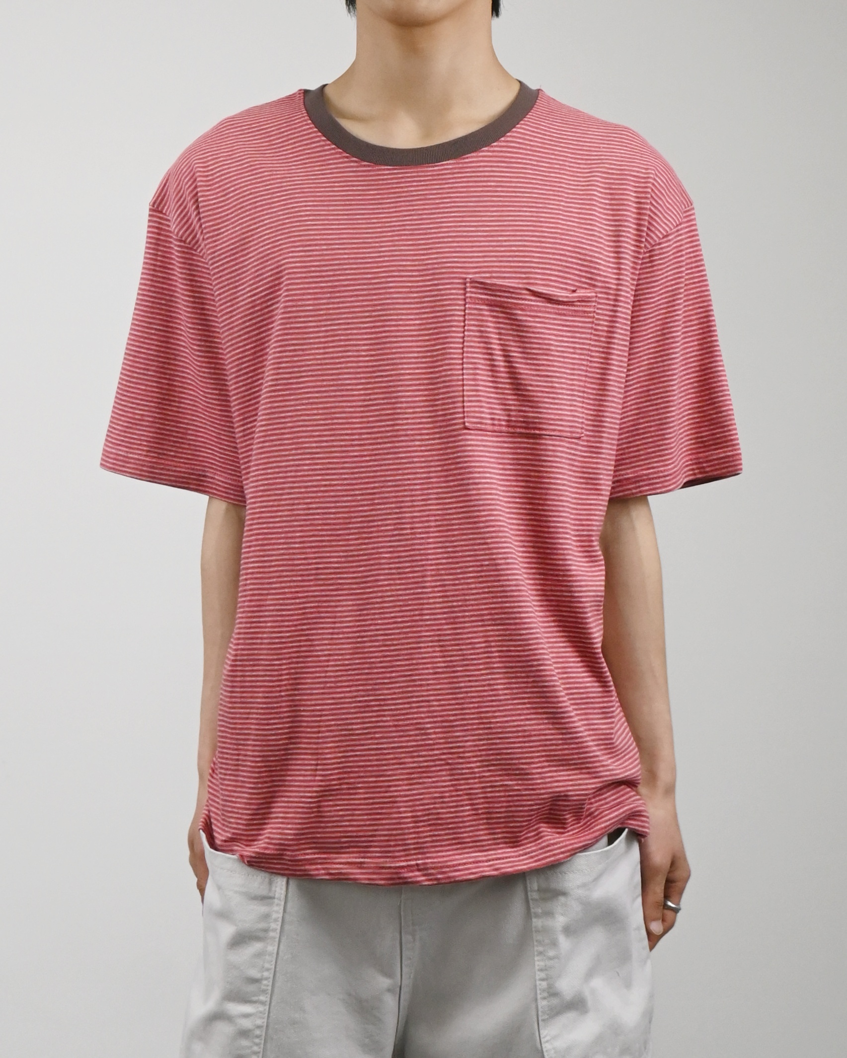 ringer stripe pocket half-t-shirt