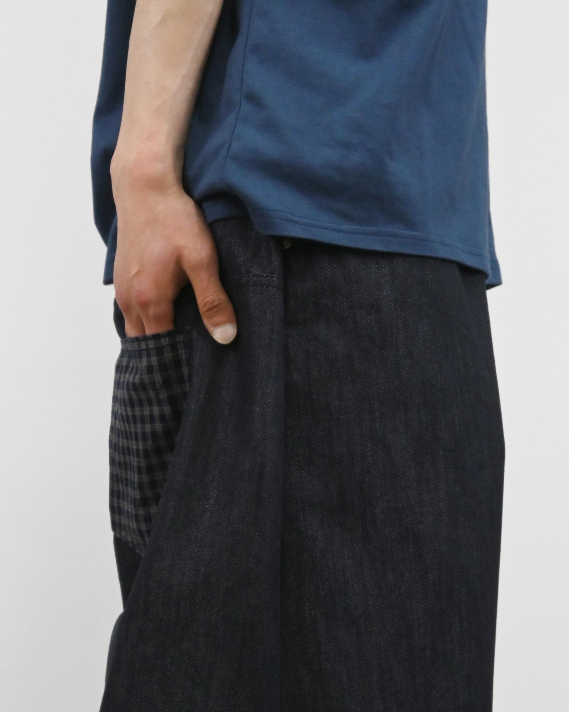 check pocket raw denim pants