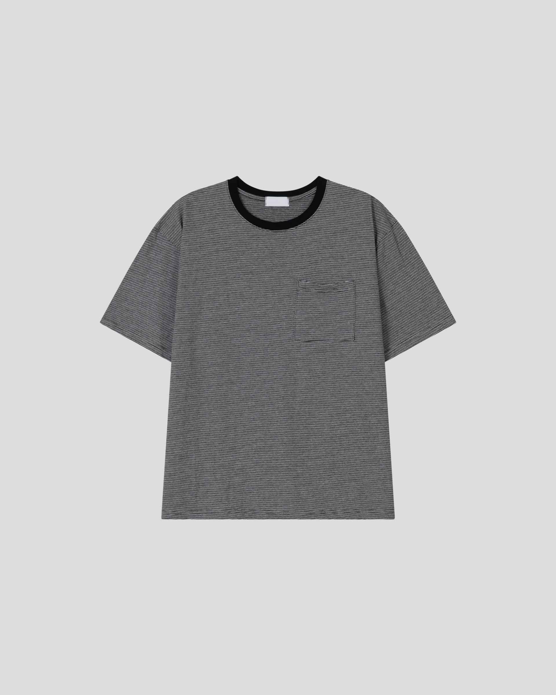 ringer stripe pocket half-t-shirt
