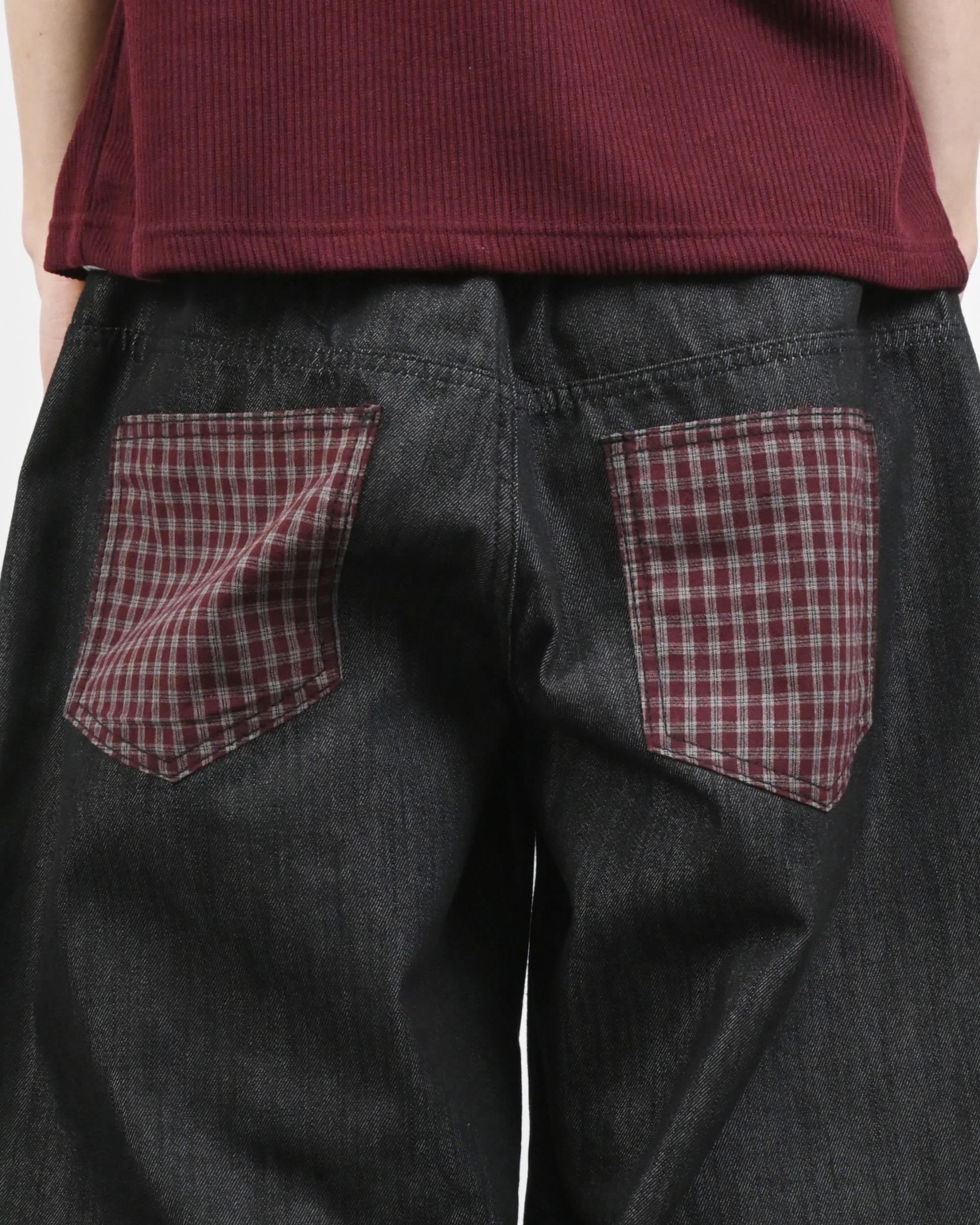 check pocket raw denim pants