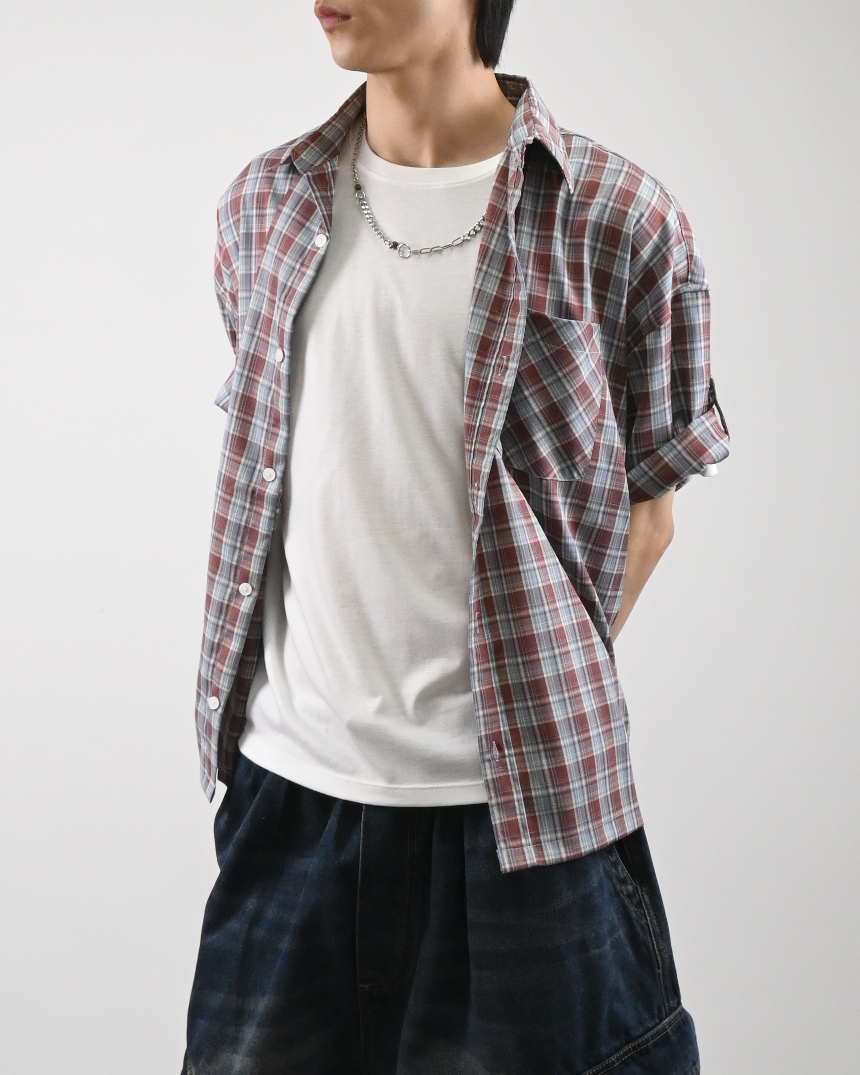 rabin checkered roll-up shirt