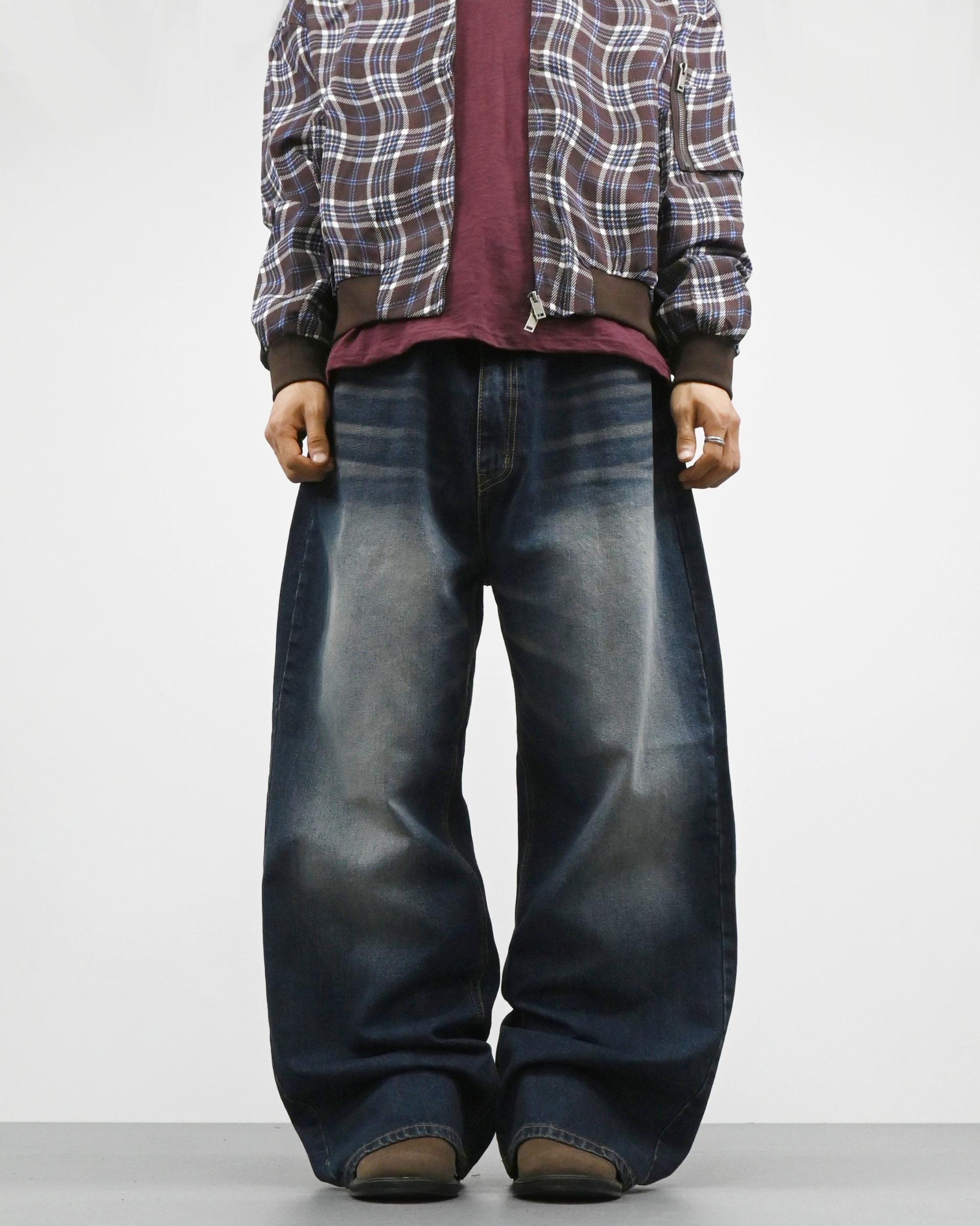 cat washing deep blue denim pants