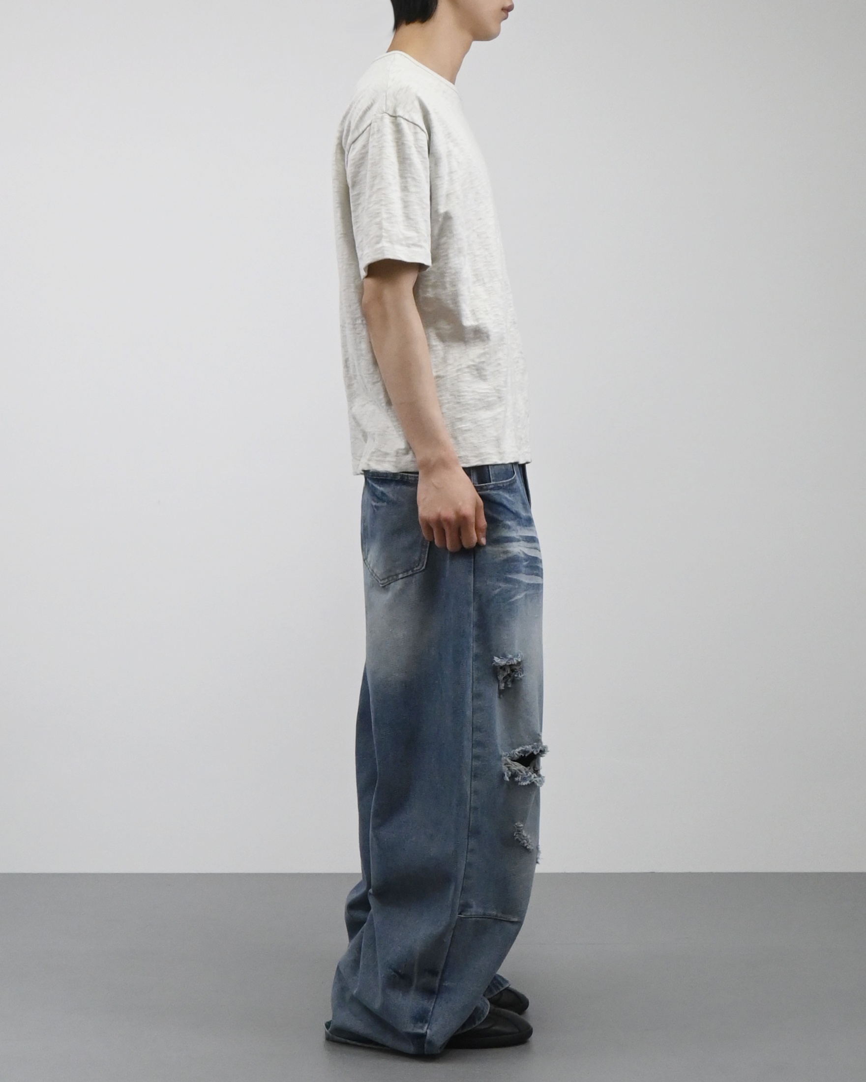 cat washing damage denim pants