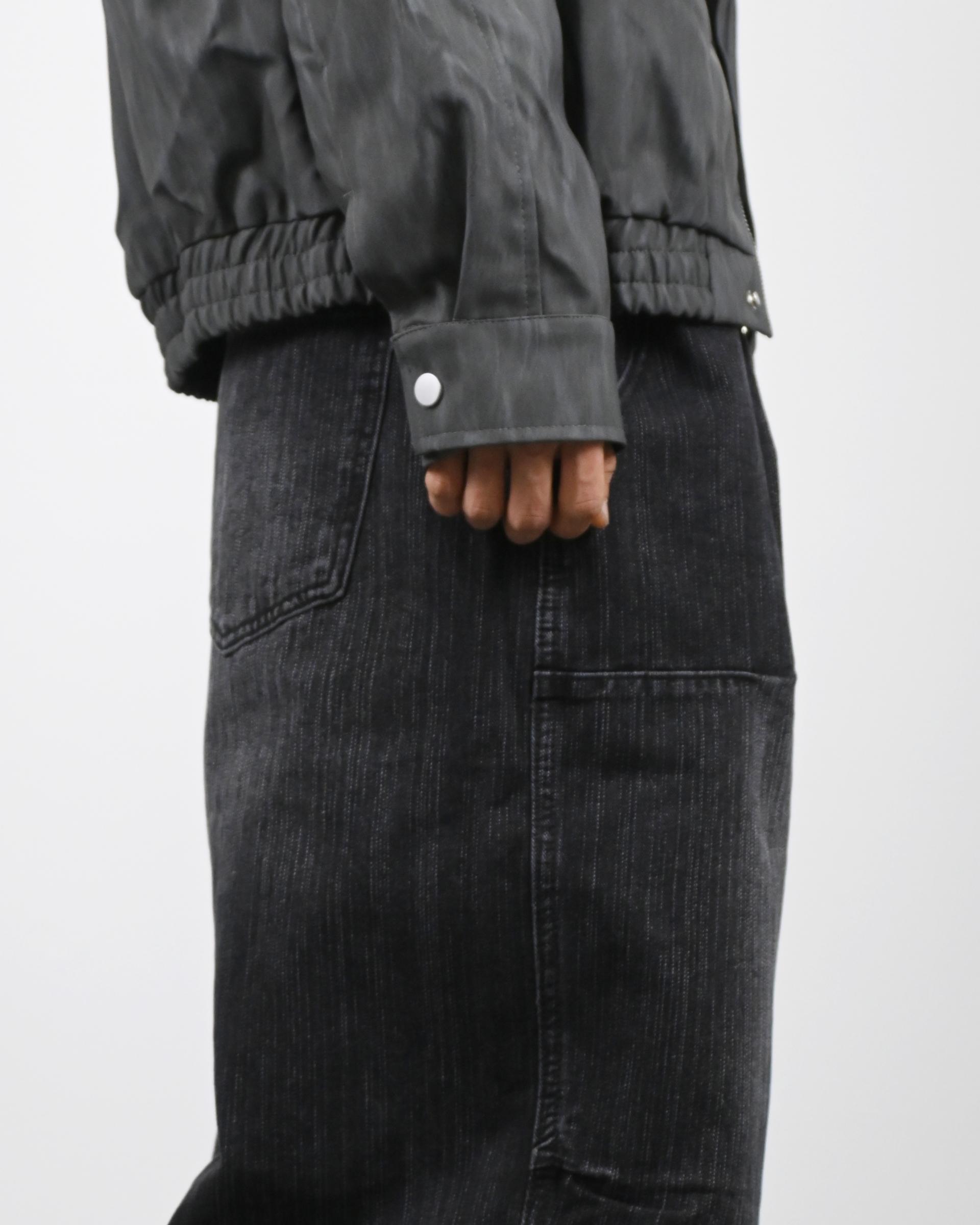 pin slub curved denim pants