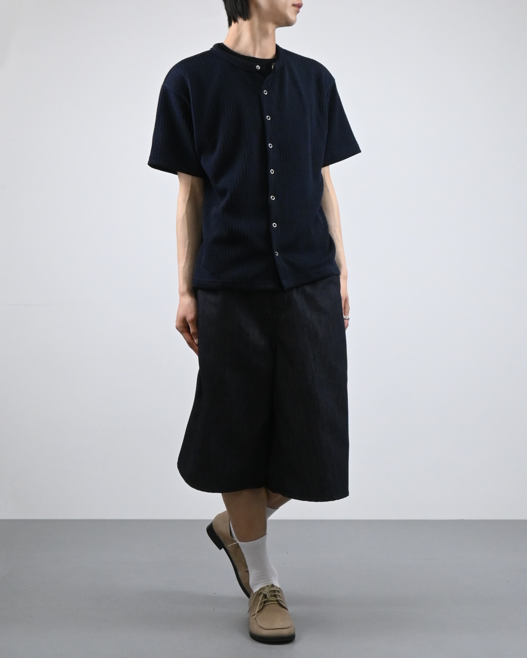 check pocket raw bermuda denim pants