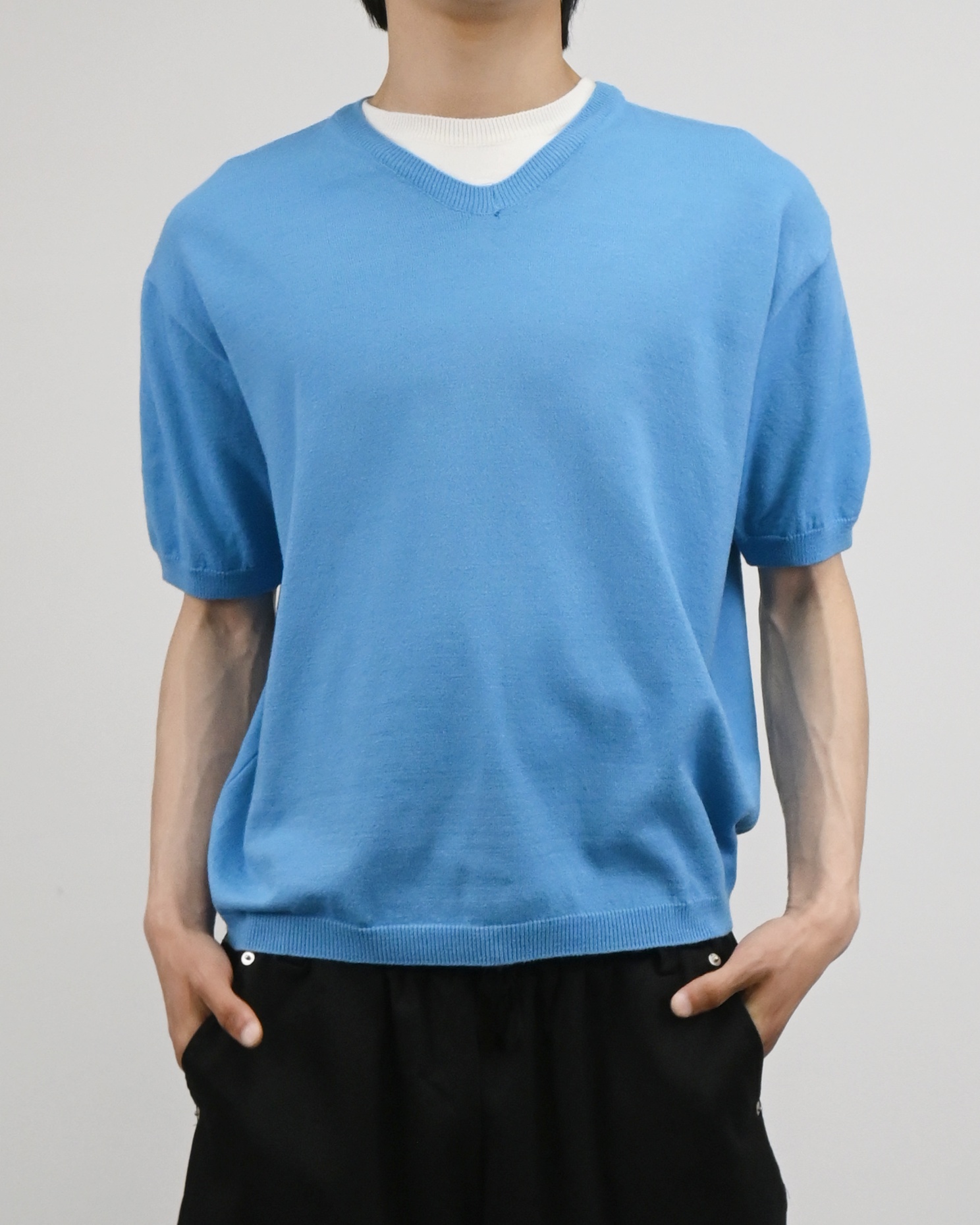 v-neck layered half knit