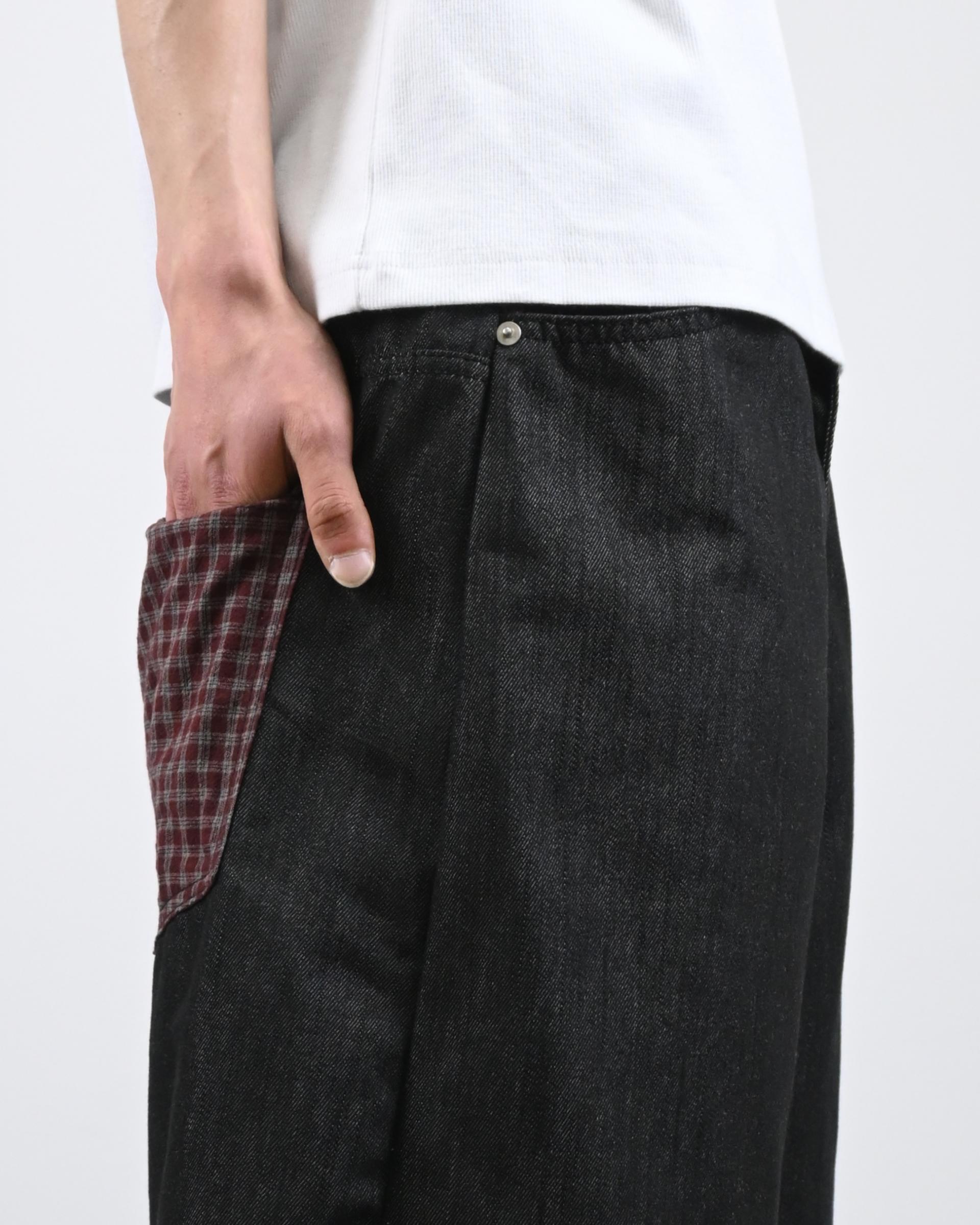 check pocket raw bermuda denim pants