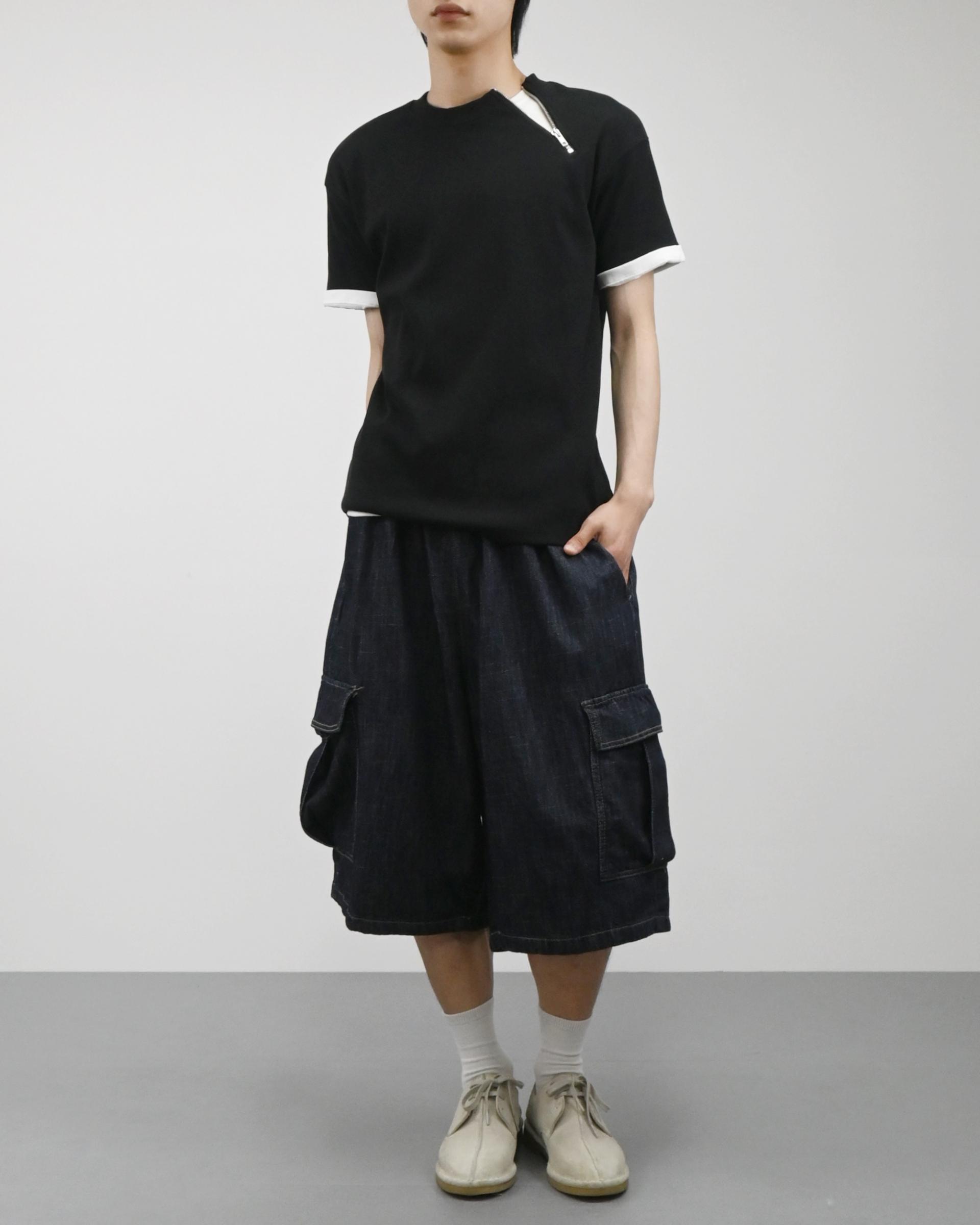 slub denim cargo bermuda pants