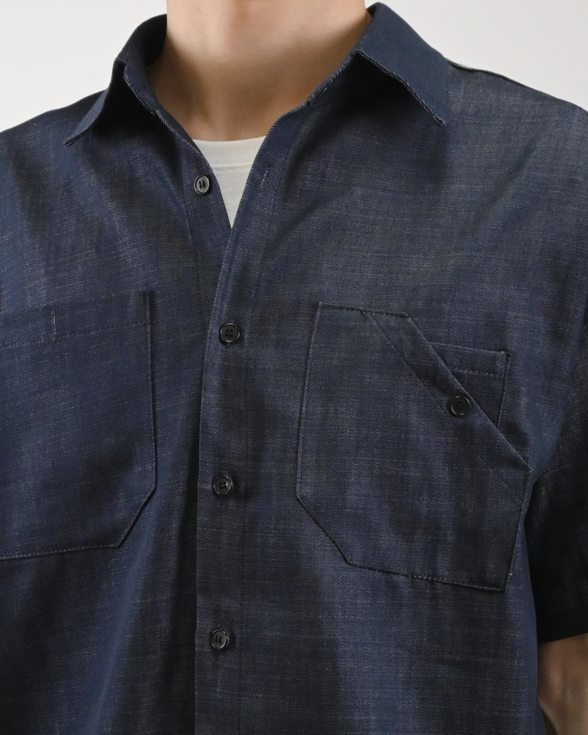 linen pocket half denim shirt