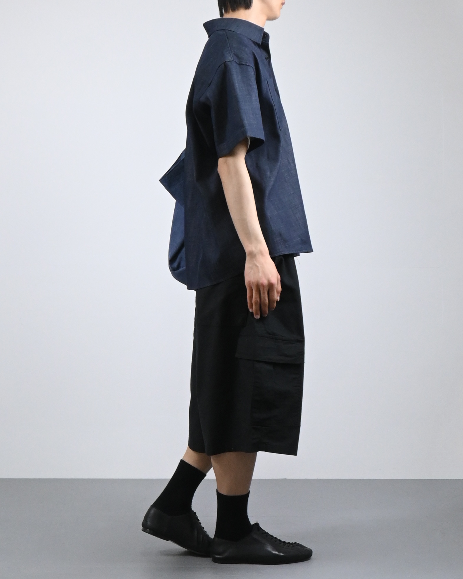linen pocket half denim shirt