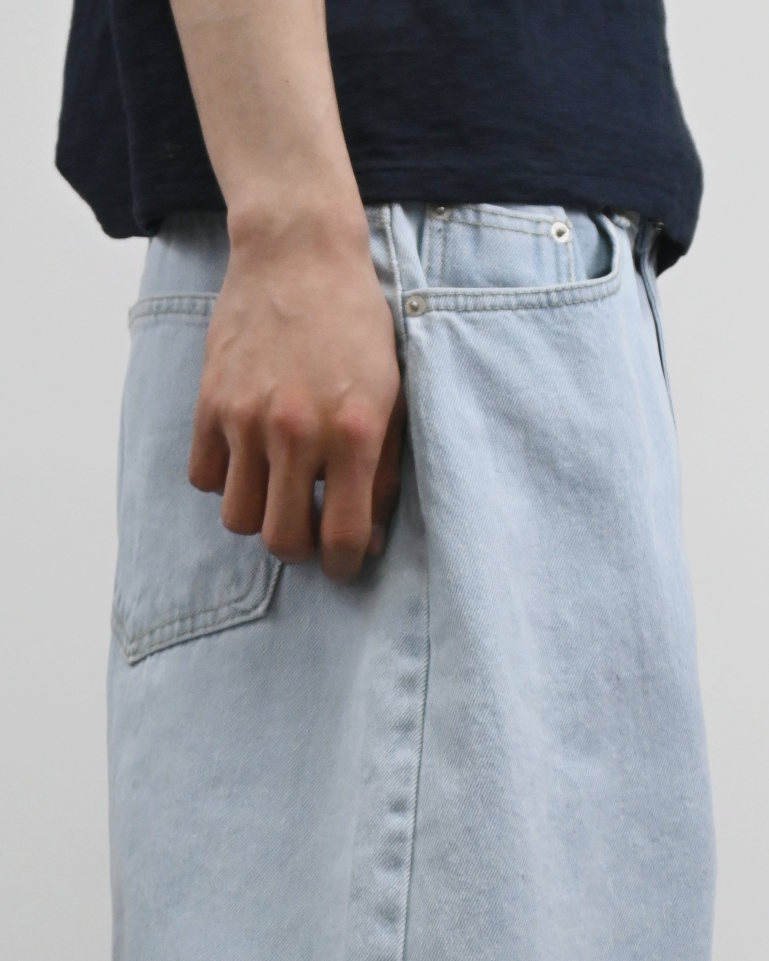 cream blue curved denim pants