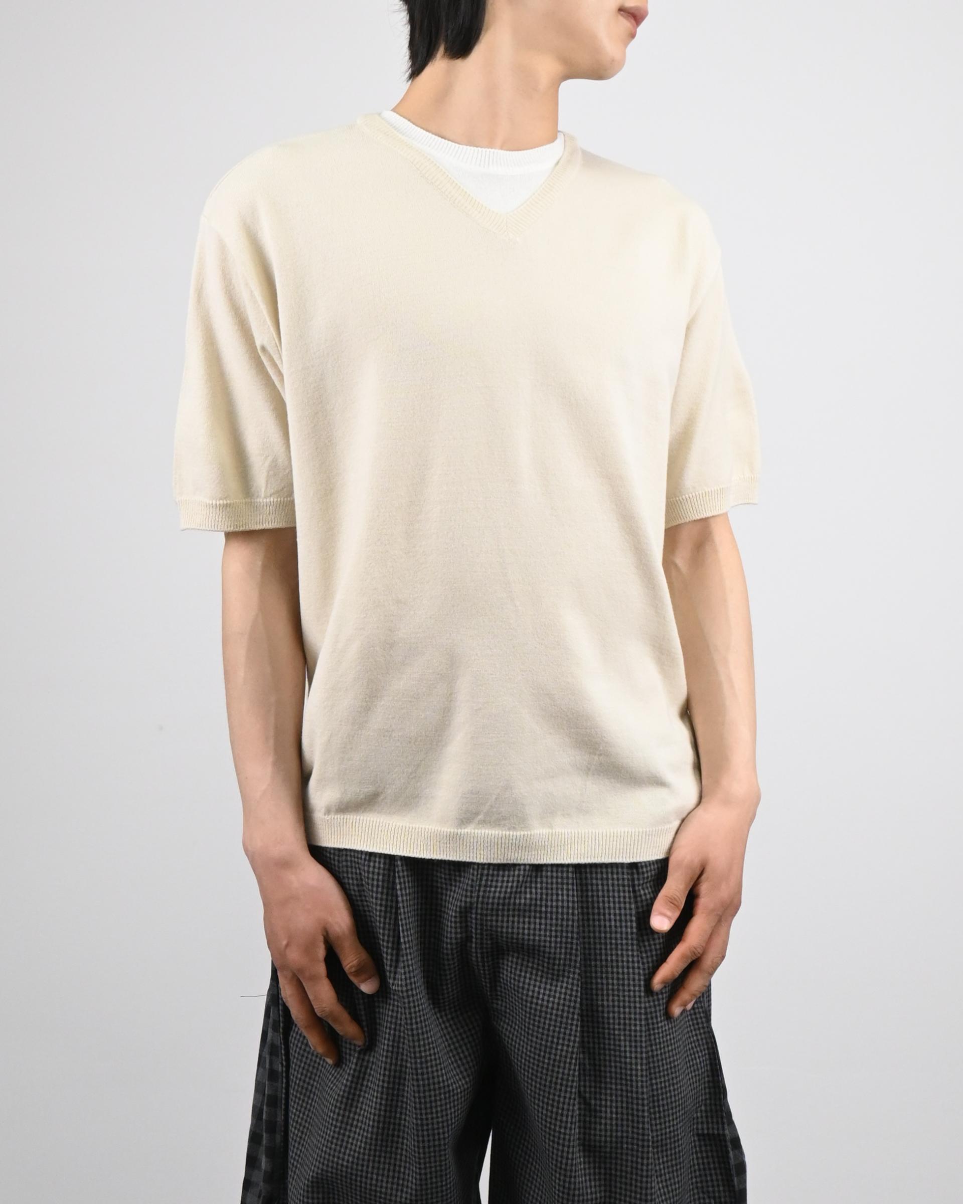 v-neck layered half knit