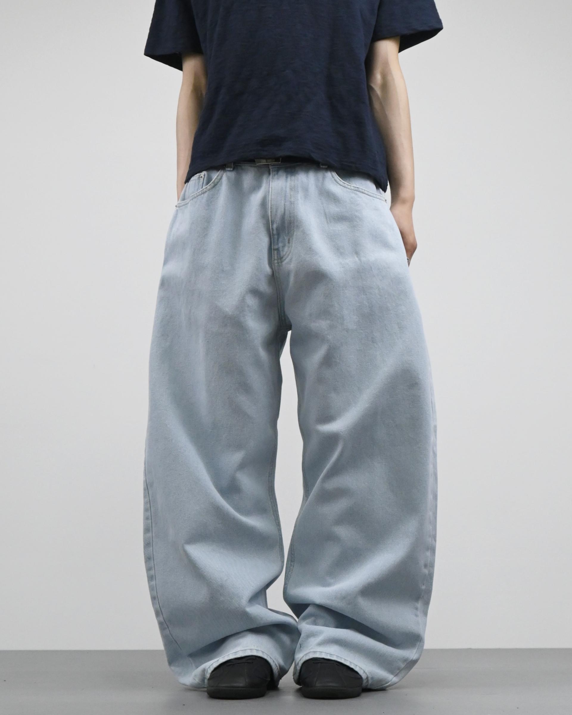 cream blue curved denim pants