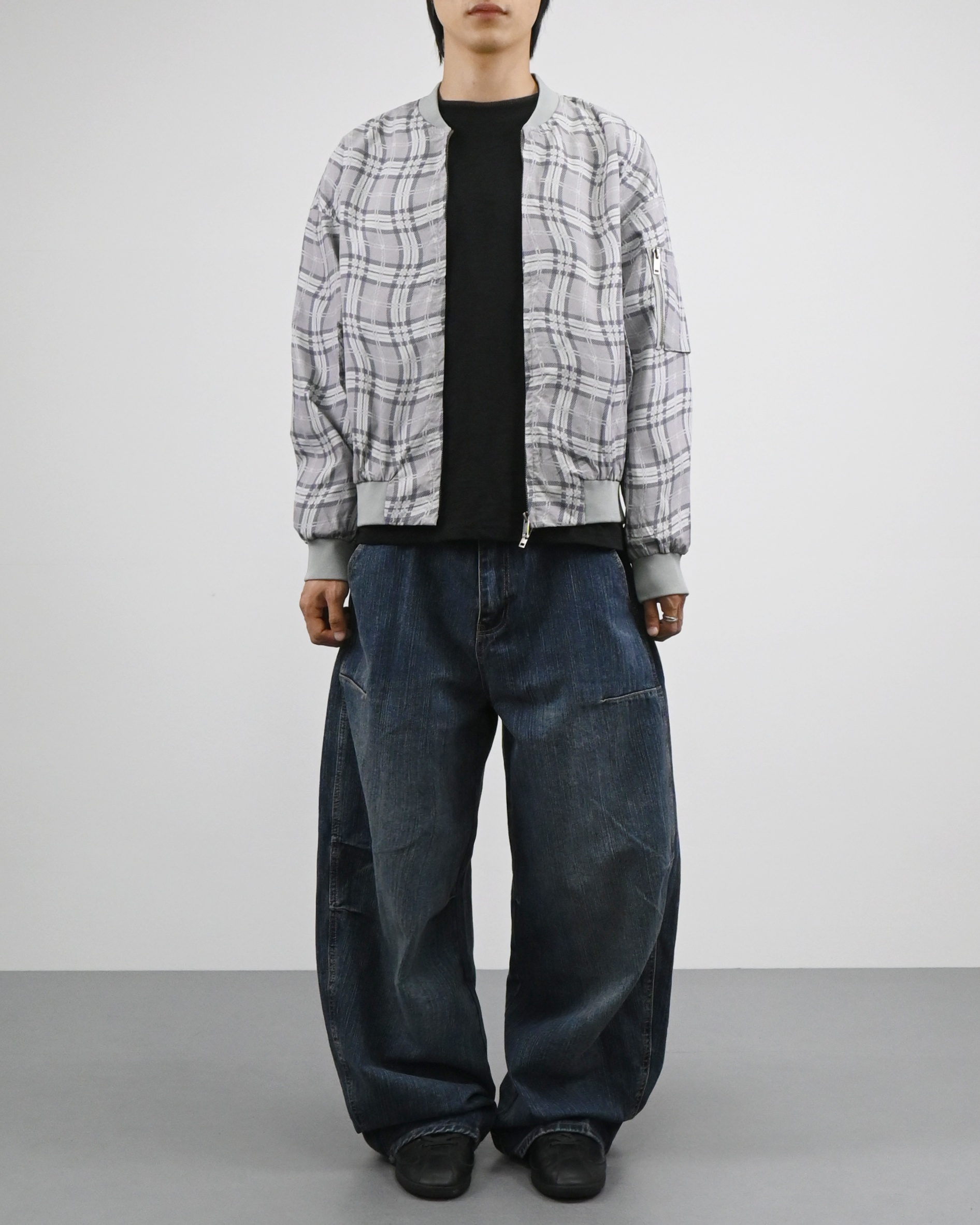 wavy check bomber jacket
