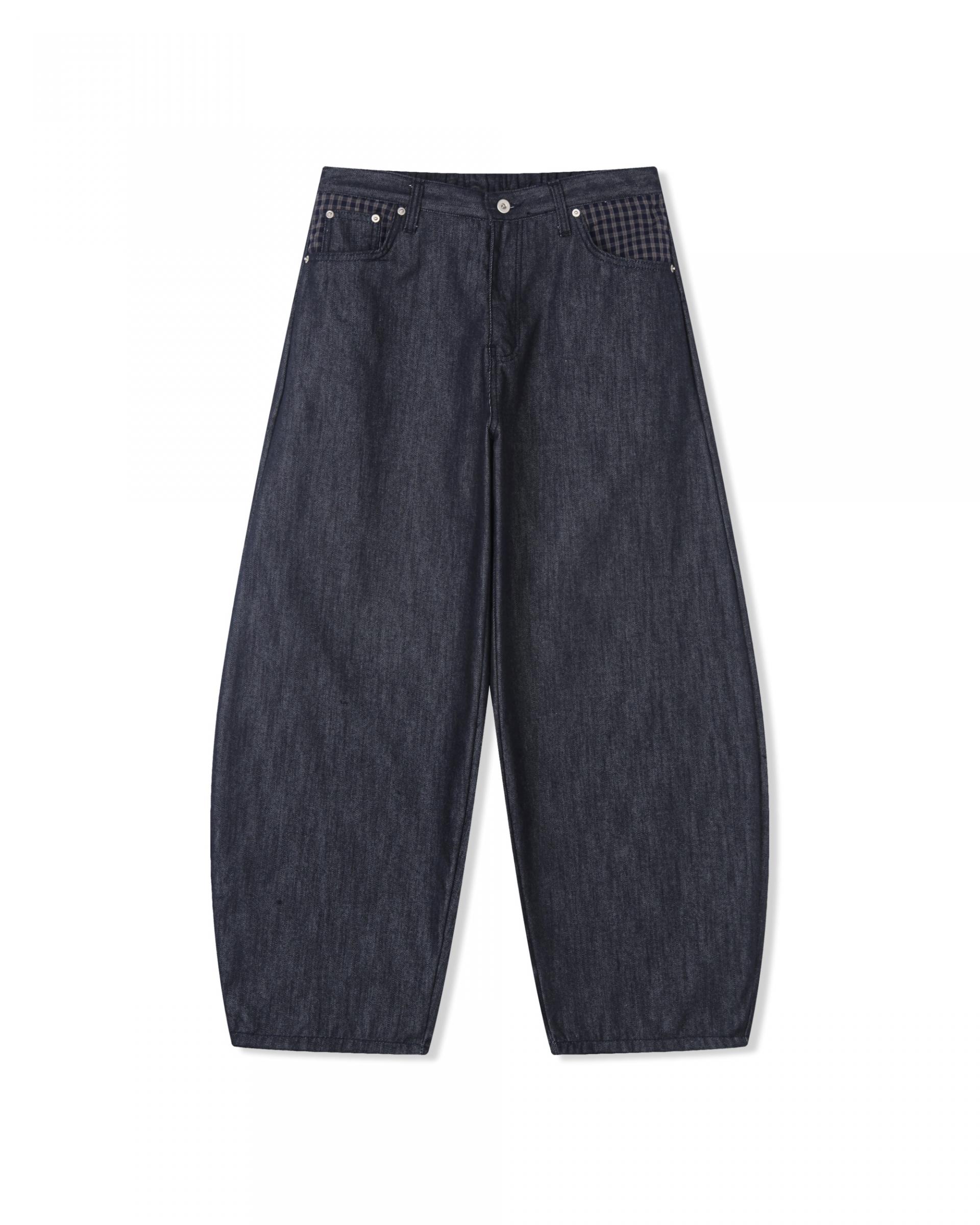 check pocket raw denim pants
