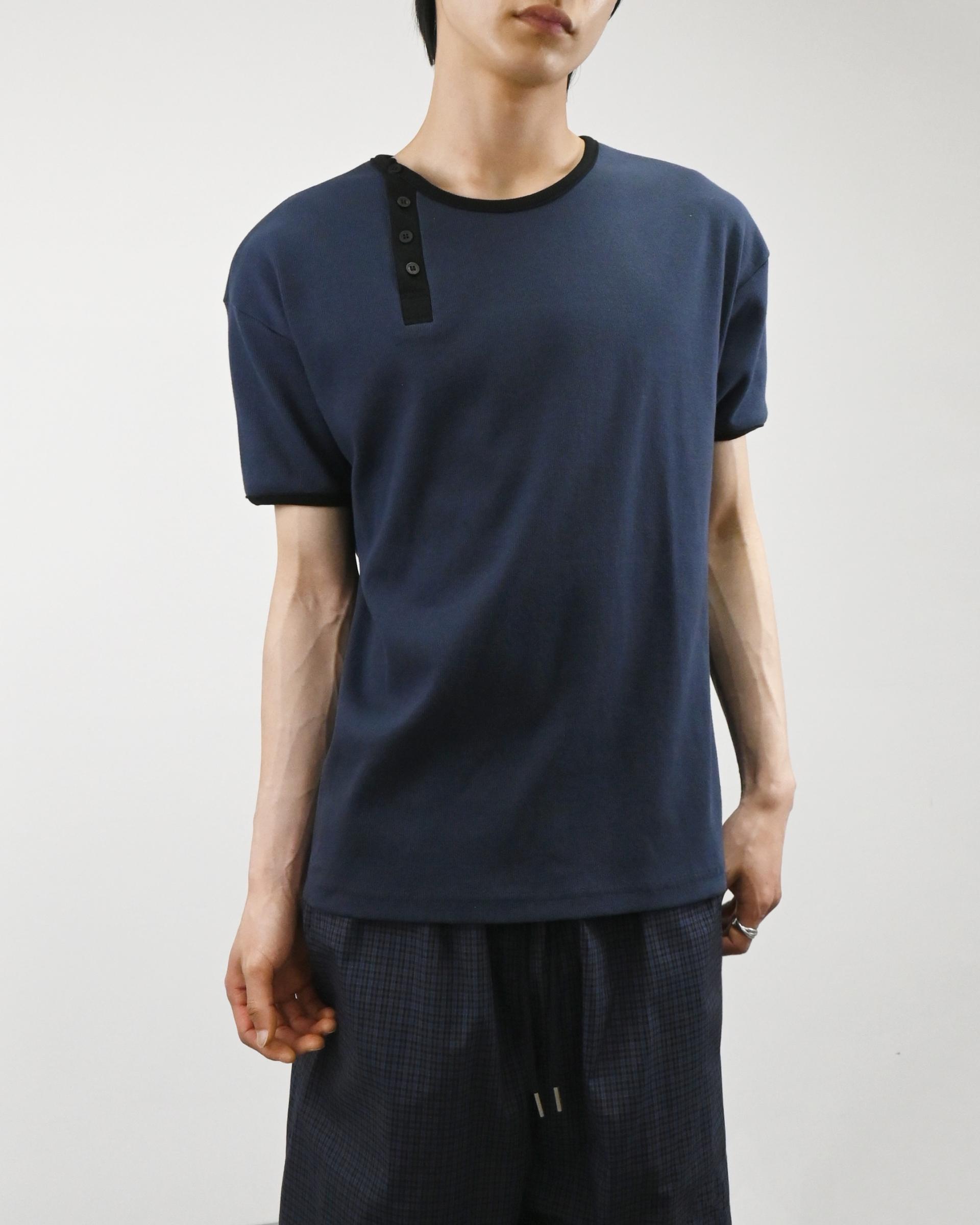 offset henley neck ringer half t-shirt