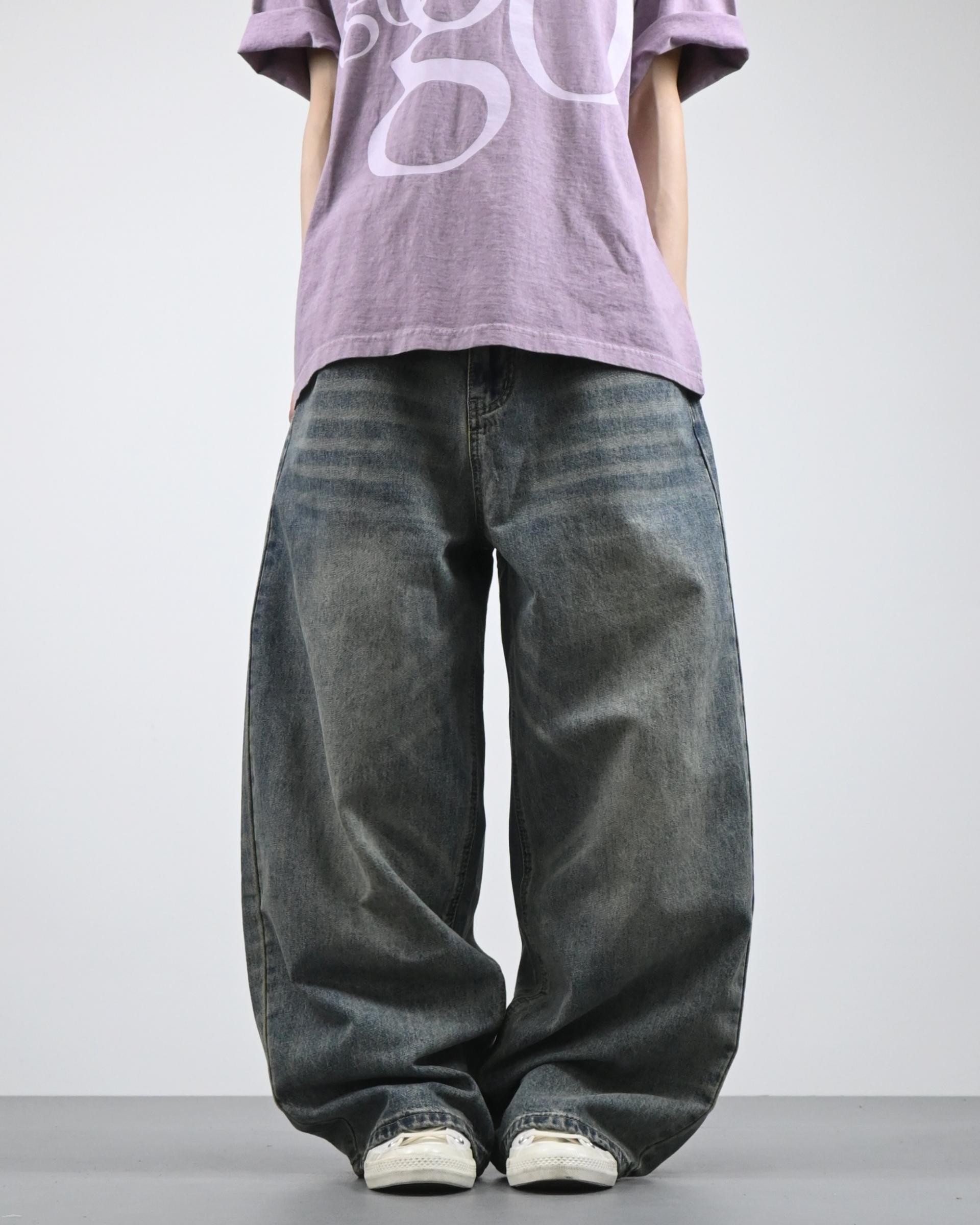 tiger washed curved denim pants