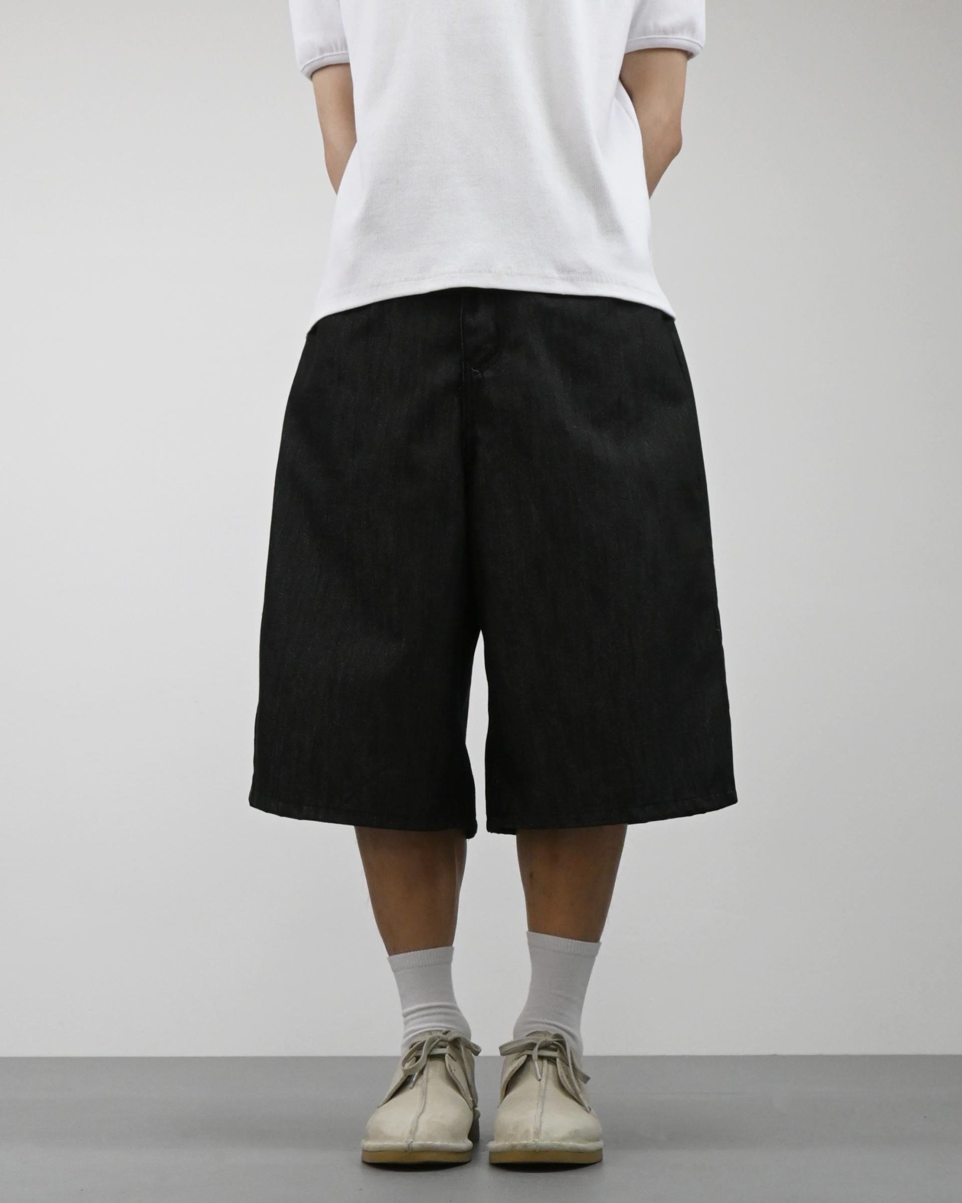 check pocket raw bermuda denim pants