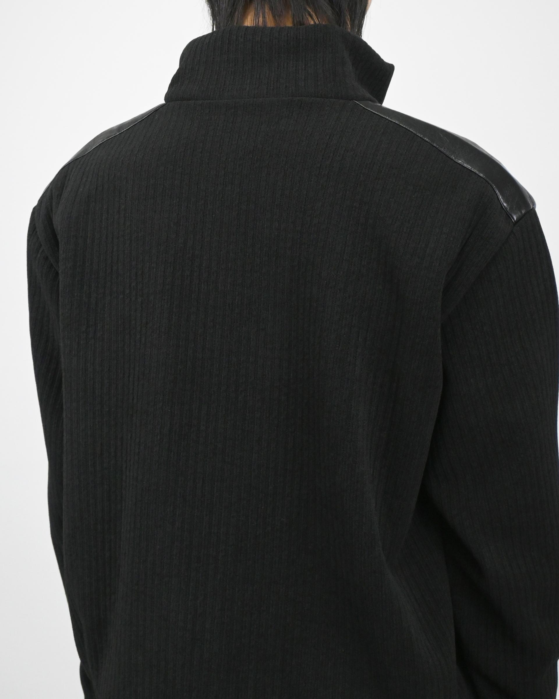 leather contrast knit jacket