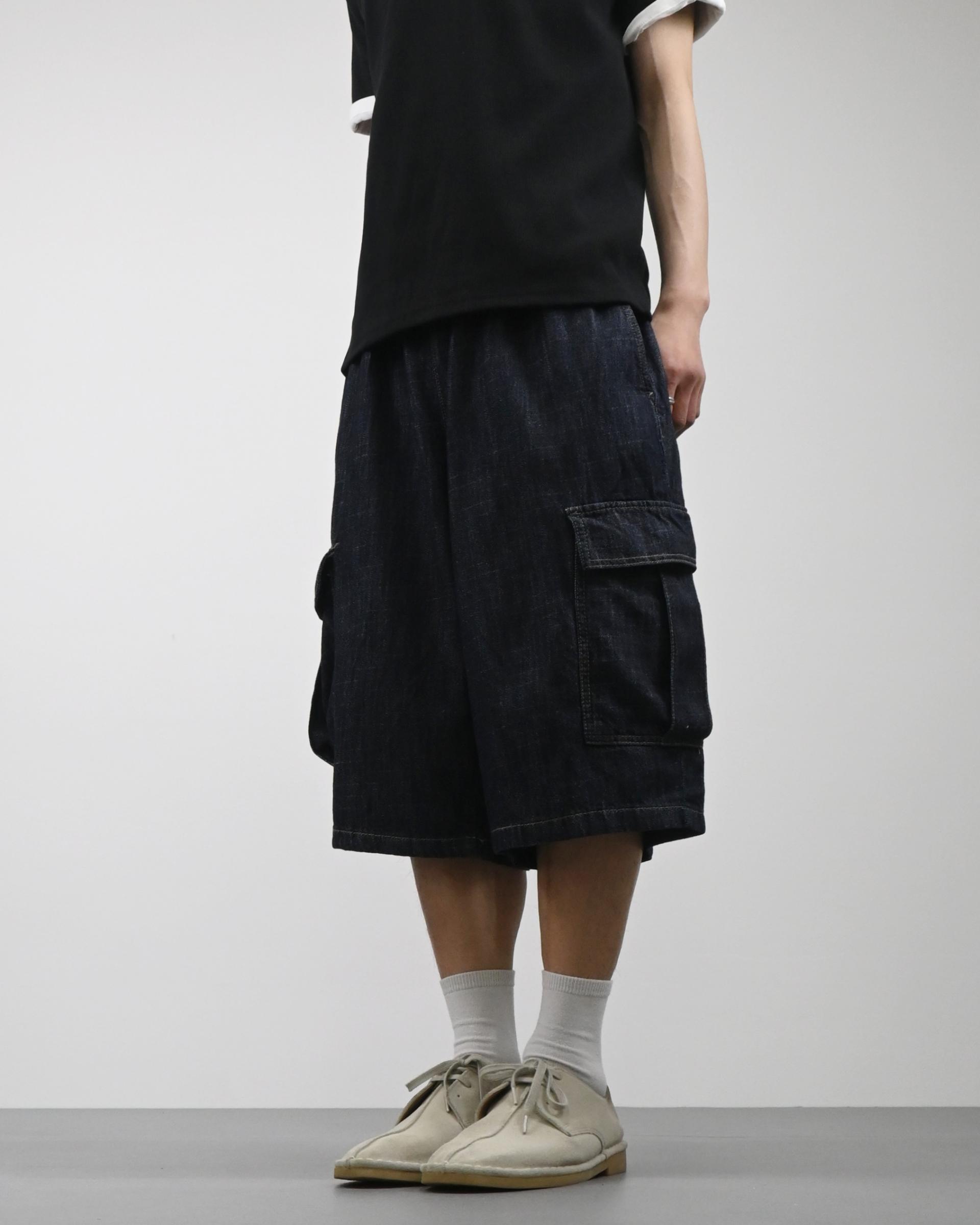 slub denim cargo bermuda pants