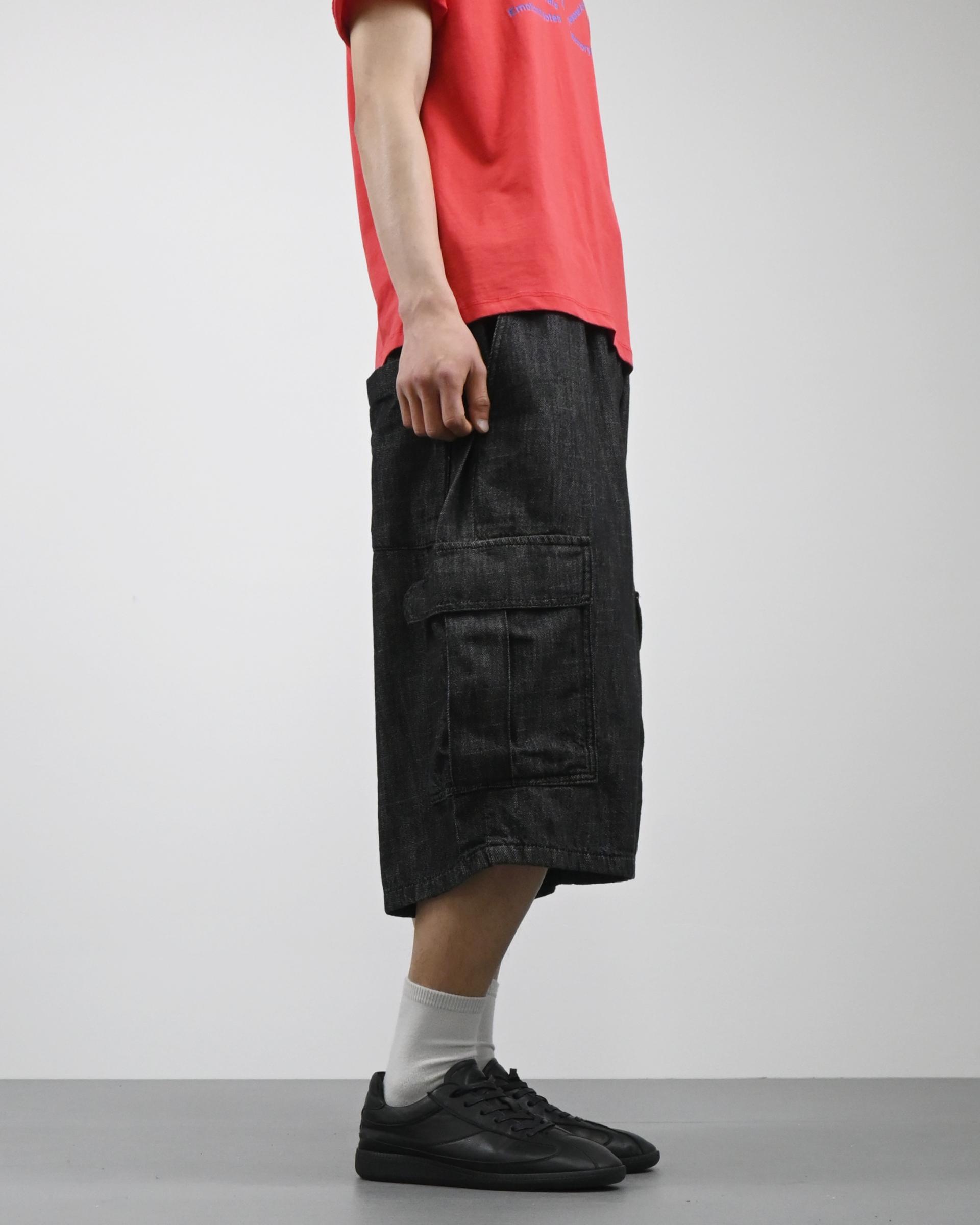 slub denim cargo bermuda pants