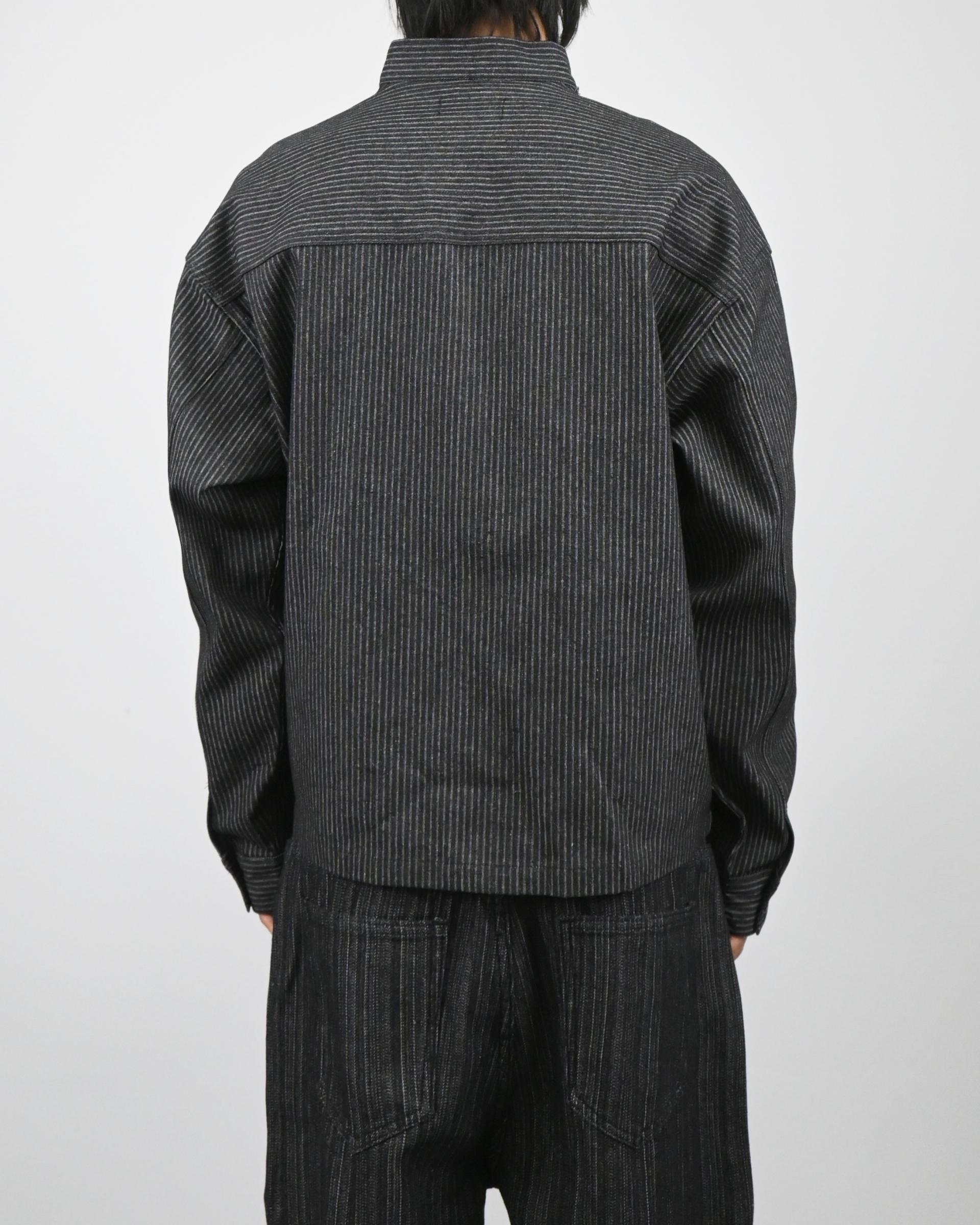 striped china neck denim jacket