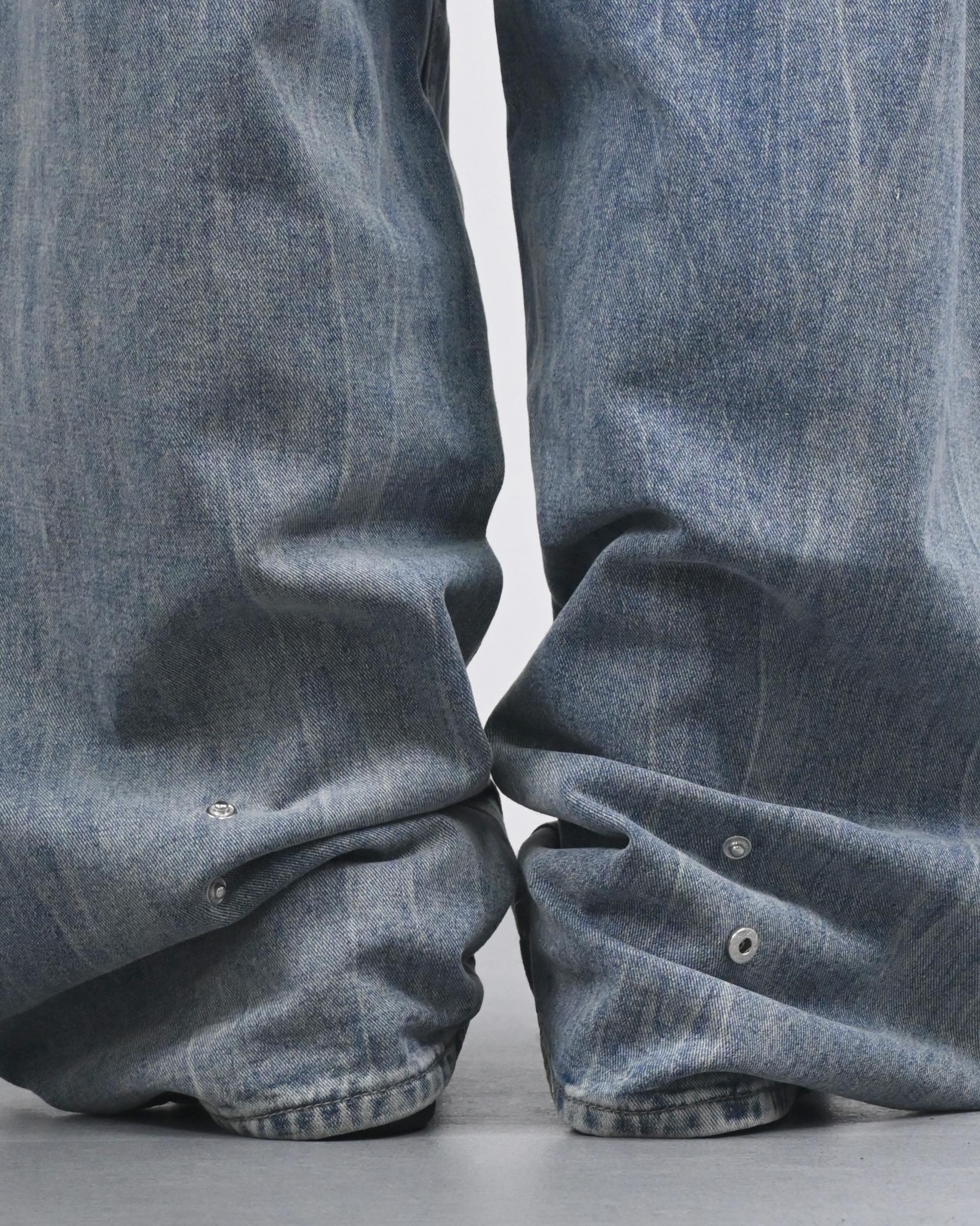 snap creased balloon denim pants