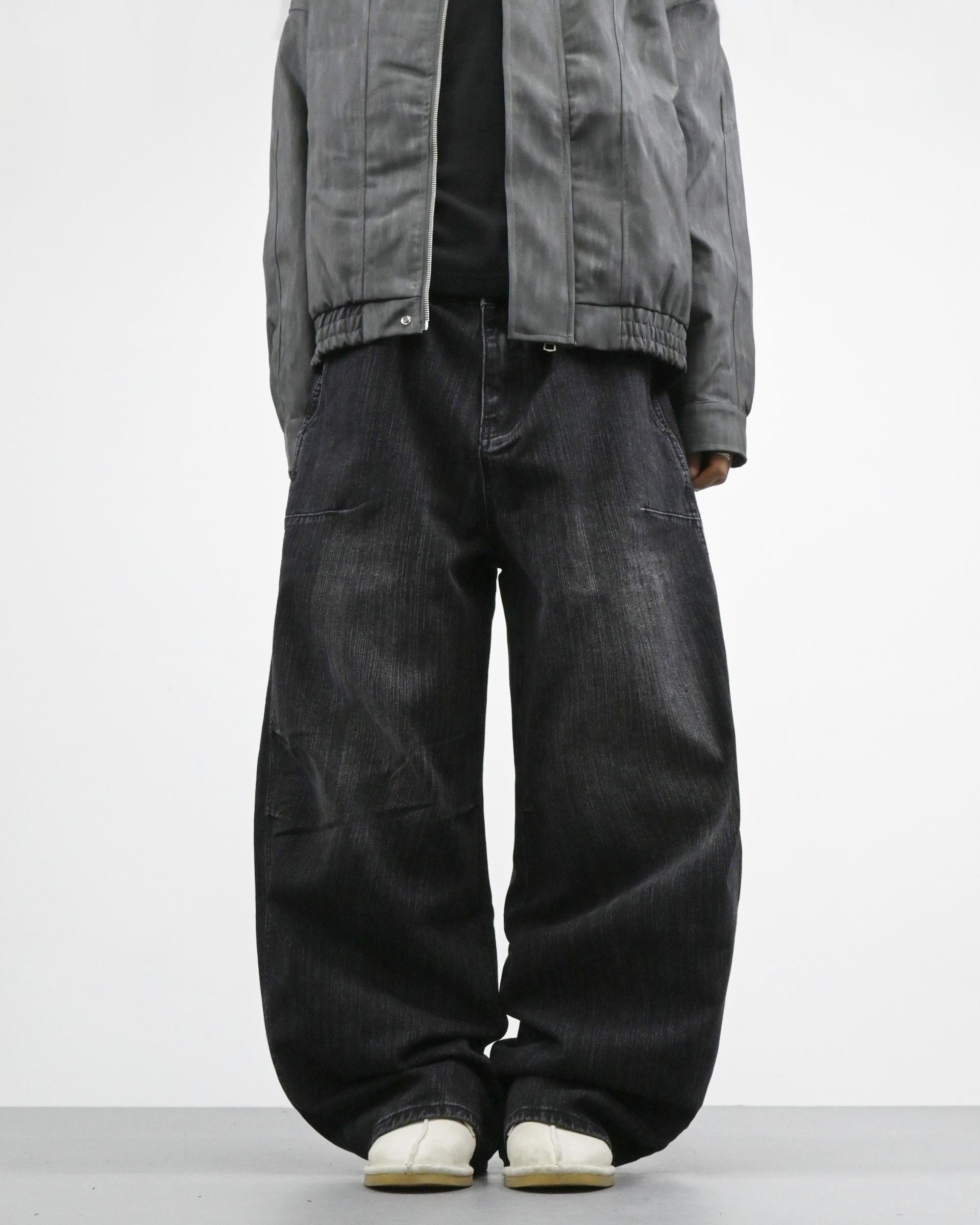 pin slub curved denim pants