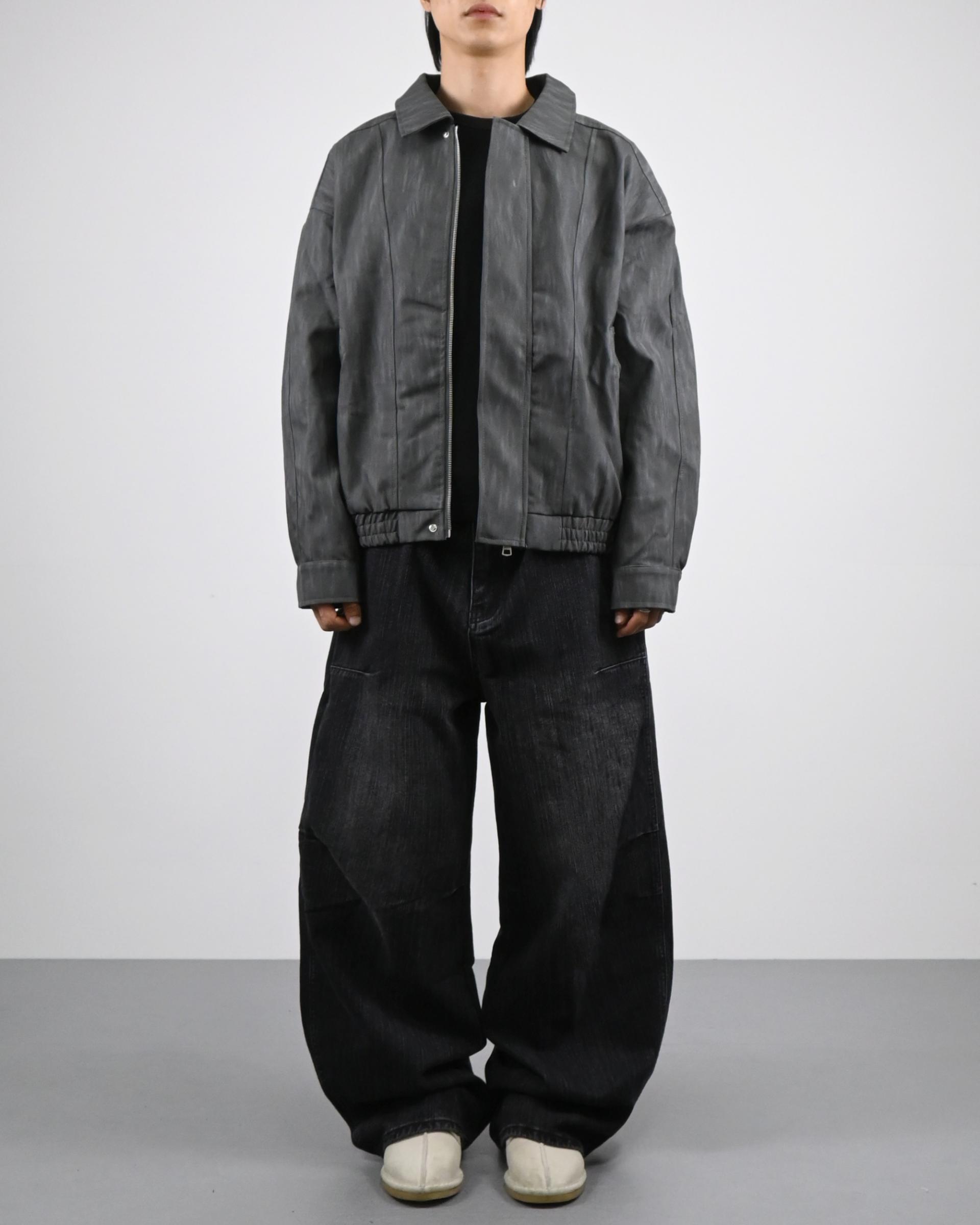 pin slub curved denim pants