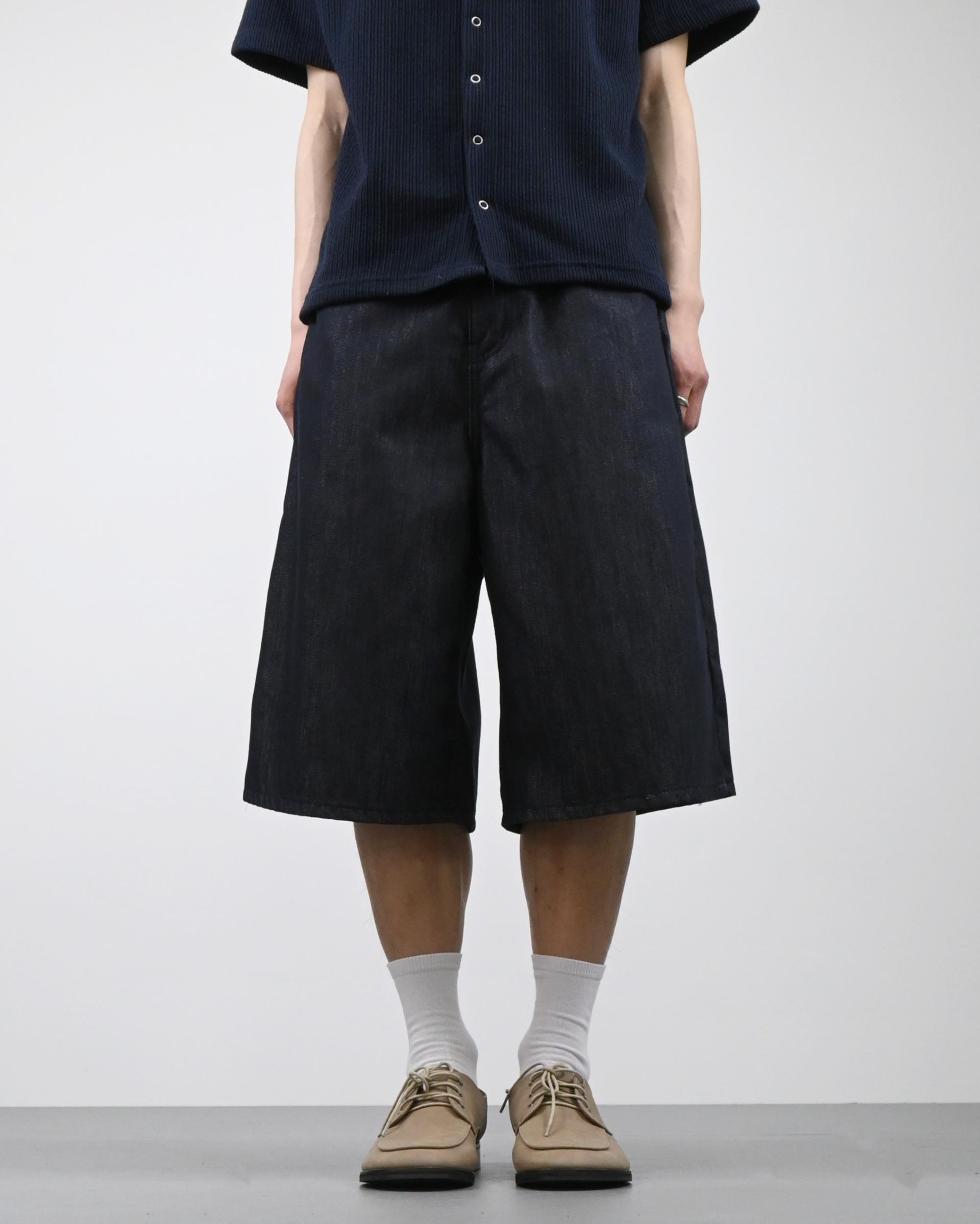 check pocket raw bermuda denim pants