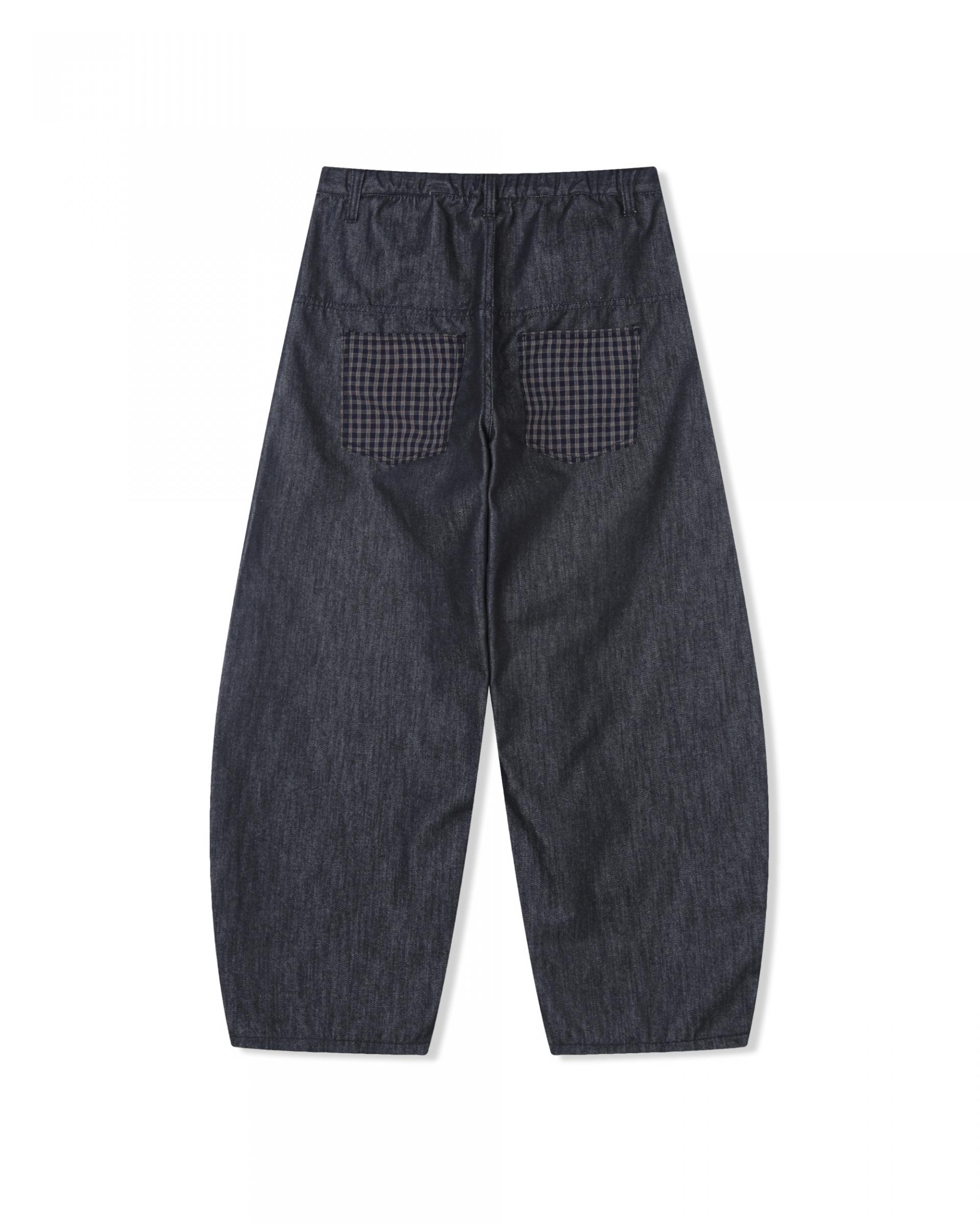 check pocket raw denim pants