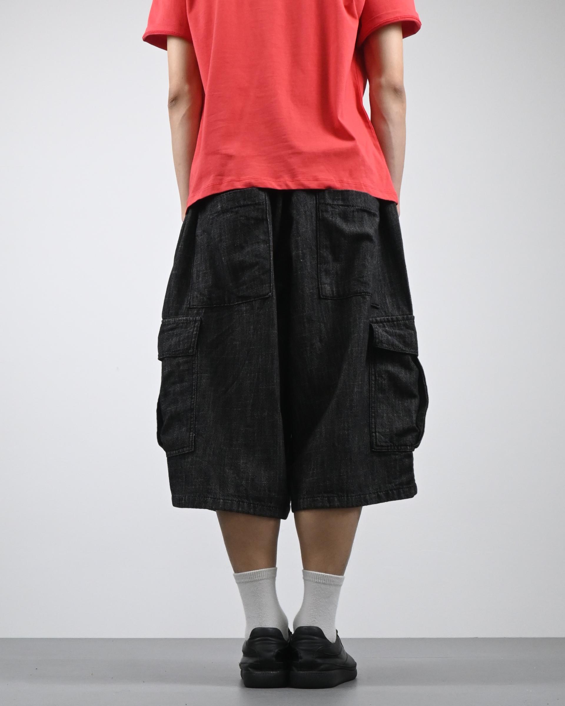 slub denim cargo bermuda pants