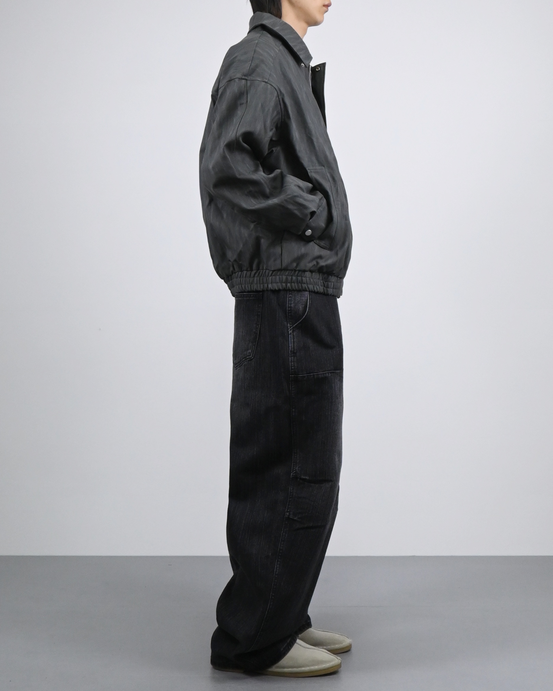 pin slub curved denim pants