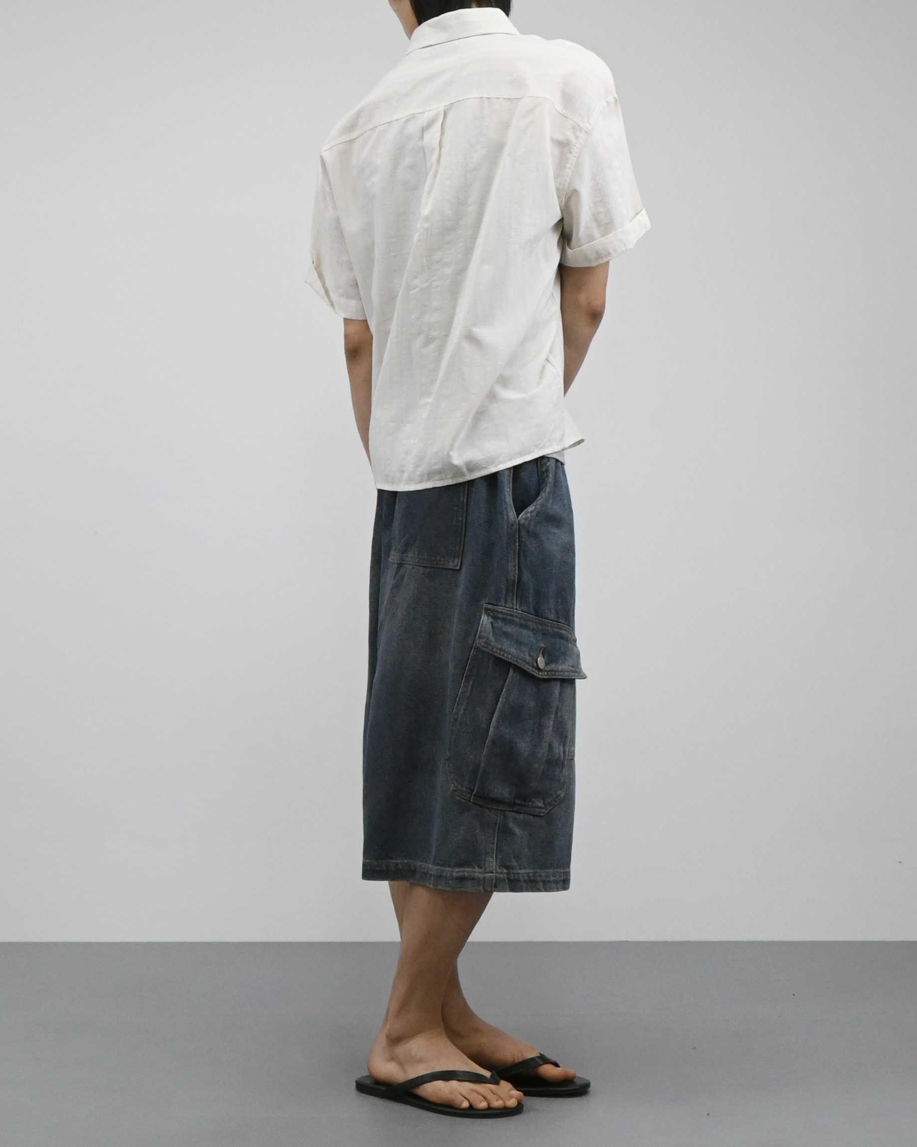vintage washing cargo bermuda denim pants