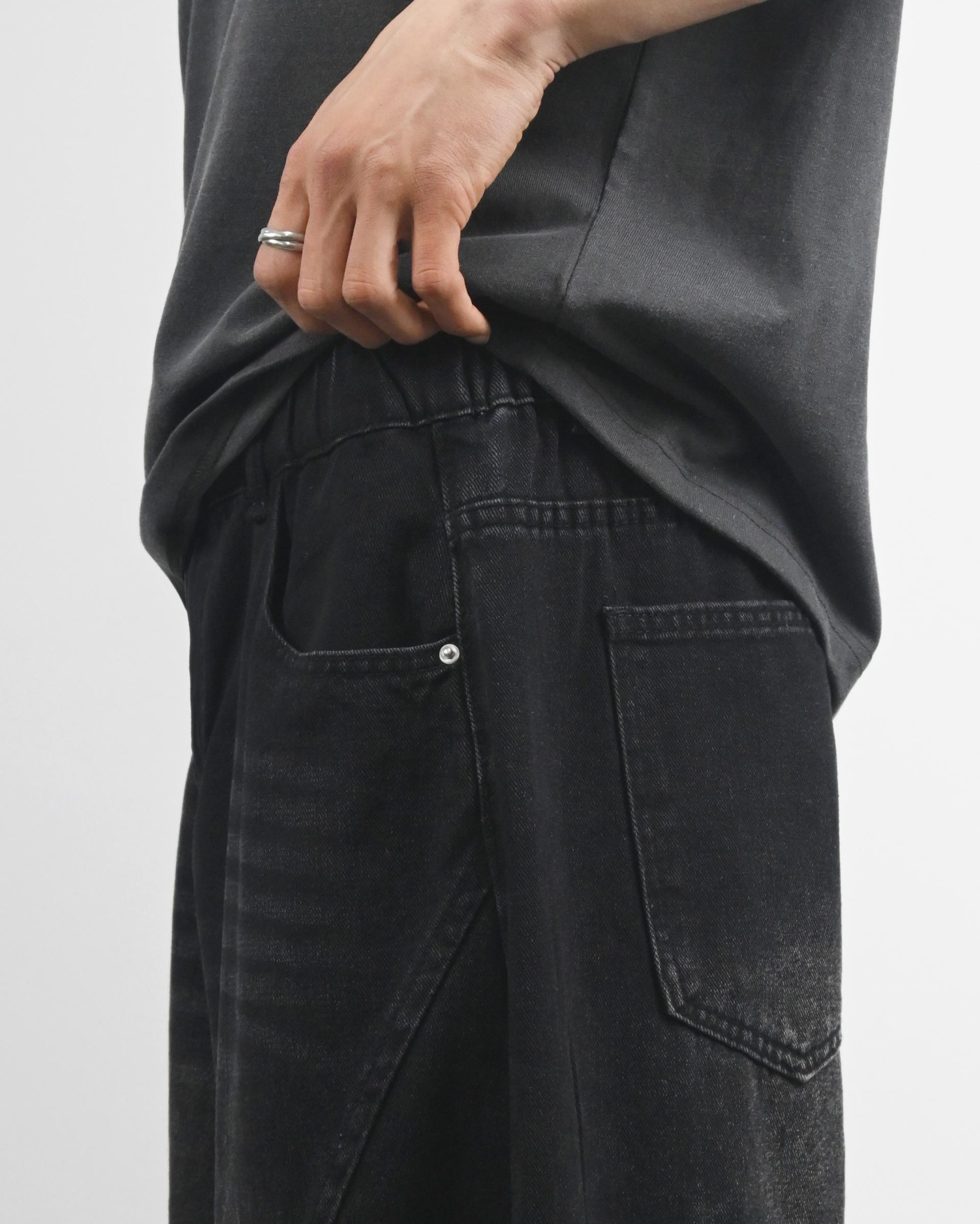 snap creased balloon denim pants