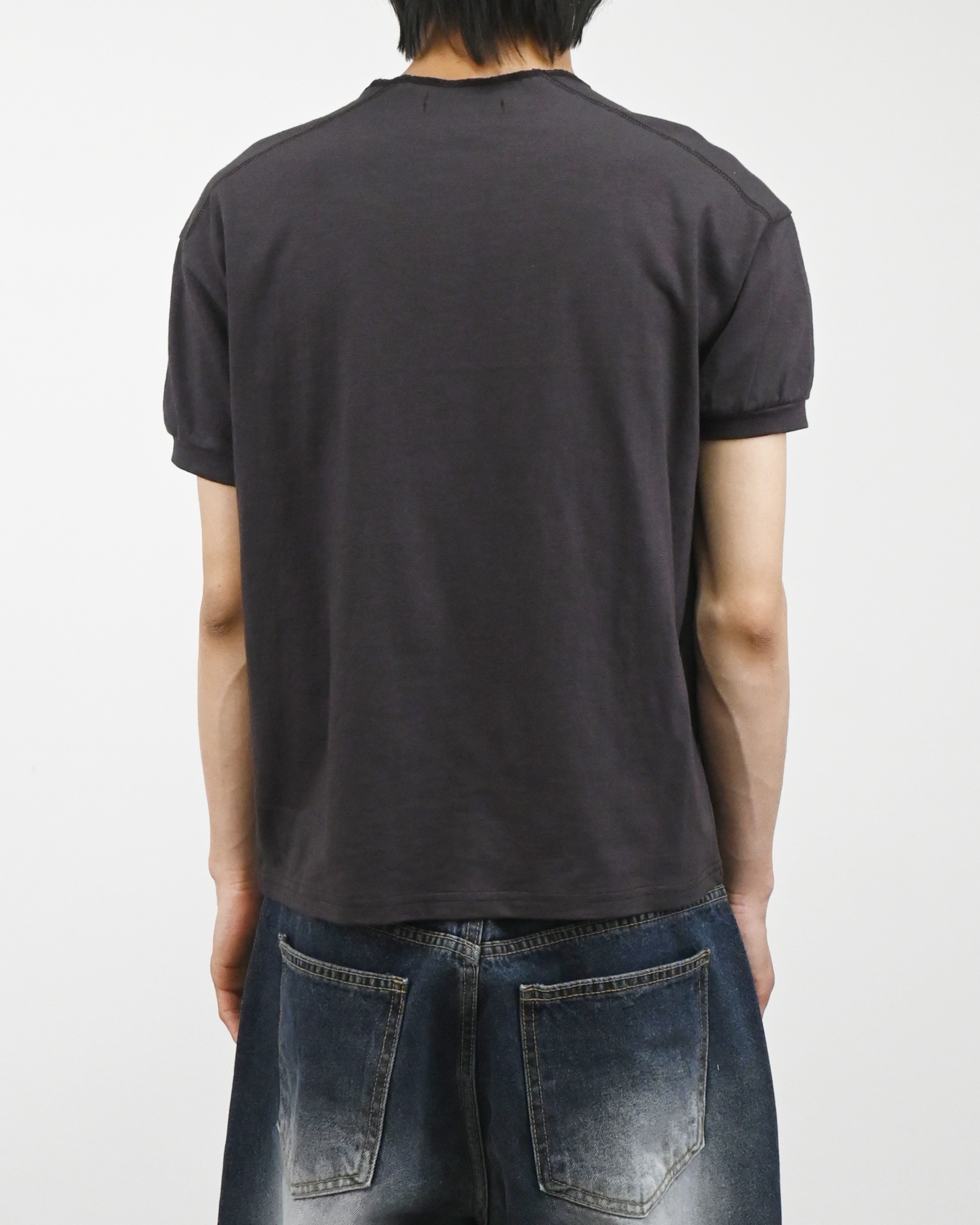 stitch henley neck half t-shirt