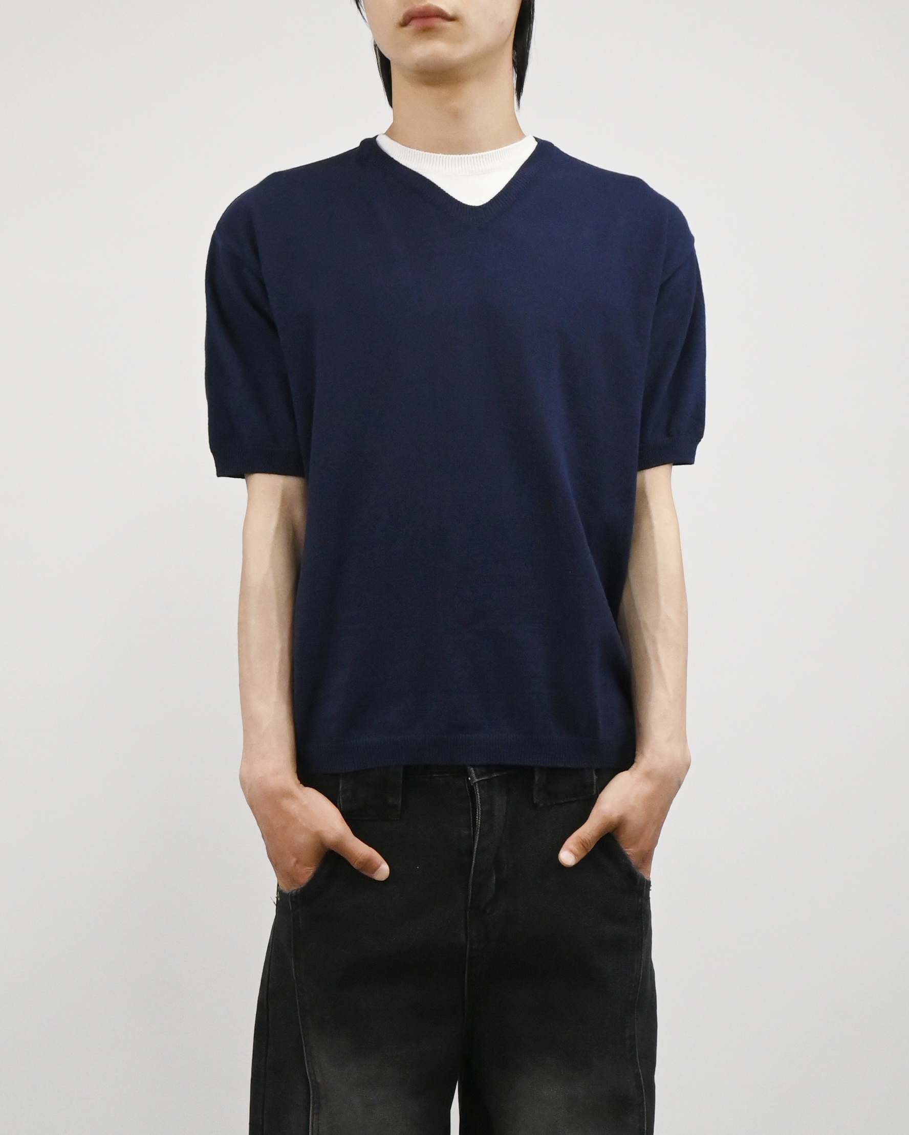 v-neck layered half knit